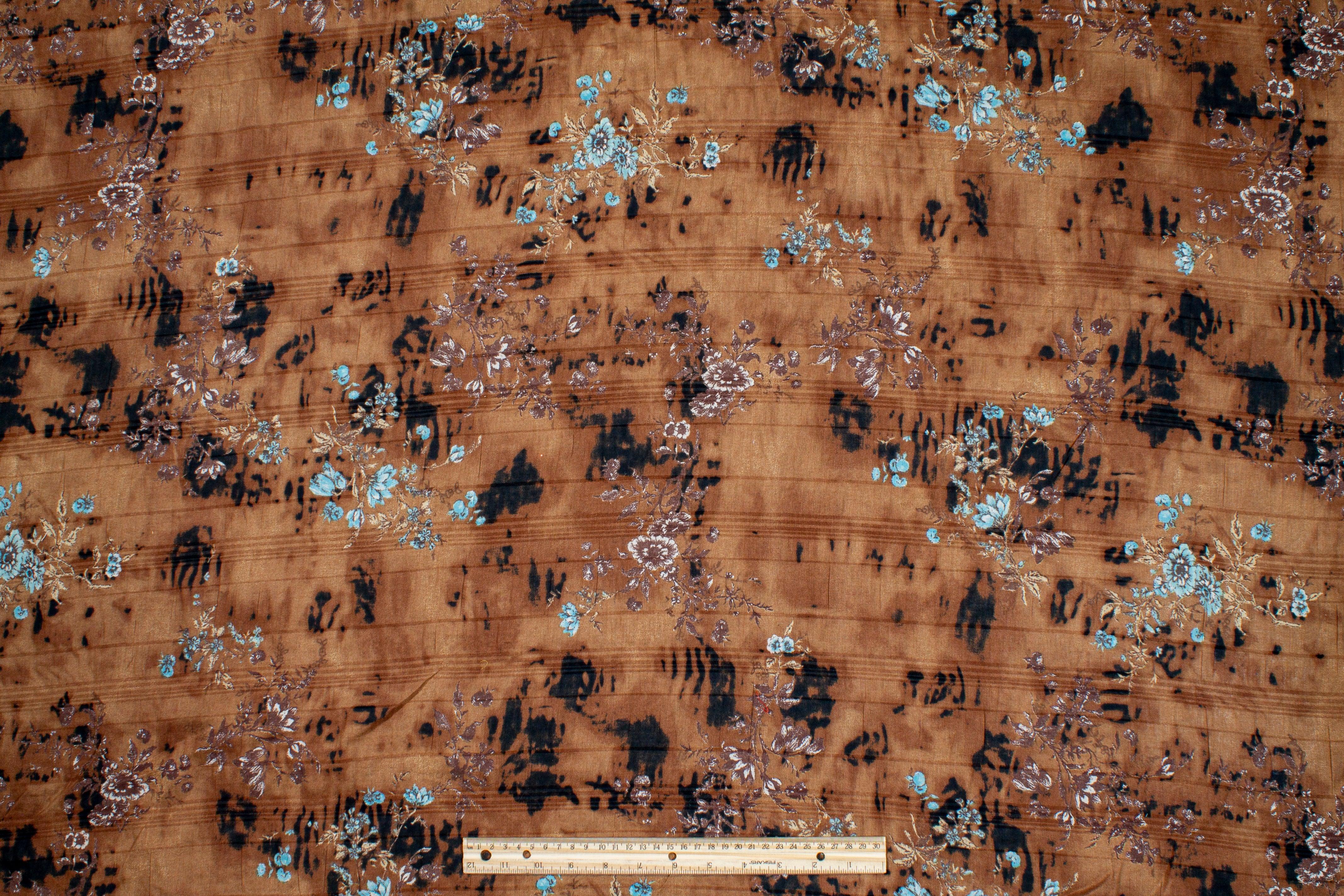 Crushed Abstract Floral Cotton Voile - Brown - Prime Fabrics