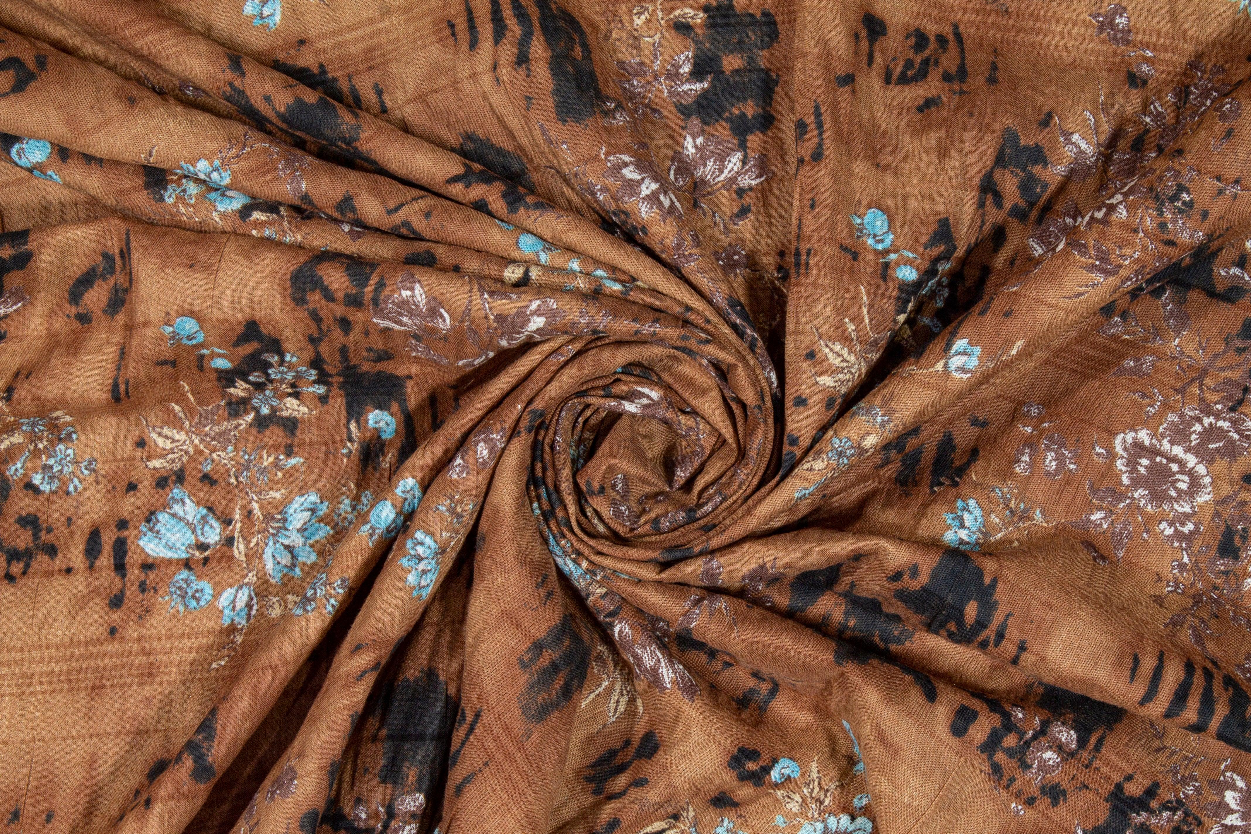 Crushed Abstract Floral Cotton Voile - Brown - Prime Fabrics