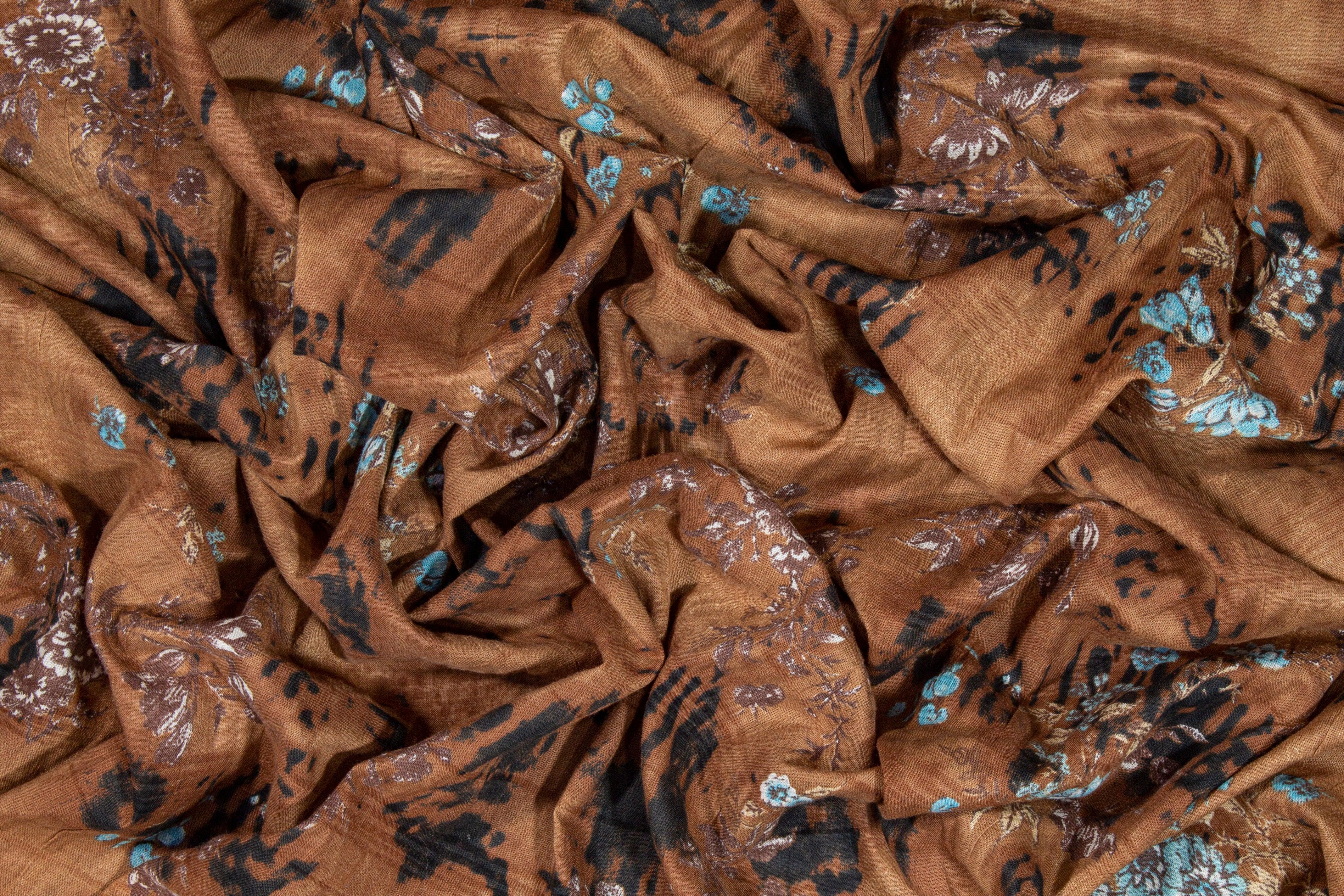 Crushed Abstract Floral Cotton Voile - Brown - Prime Fabrics