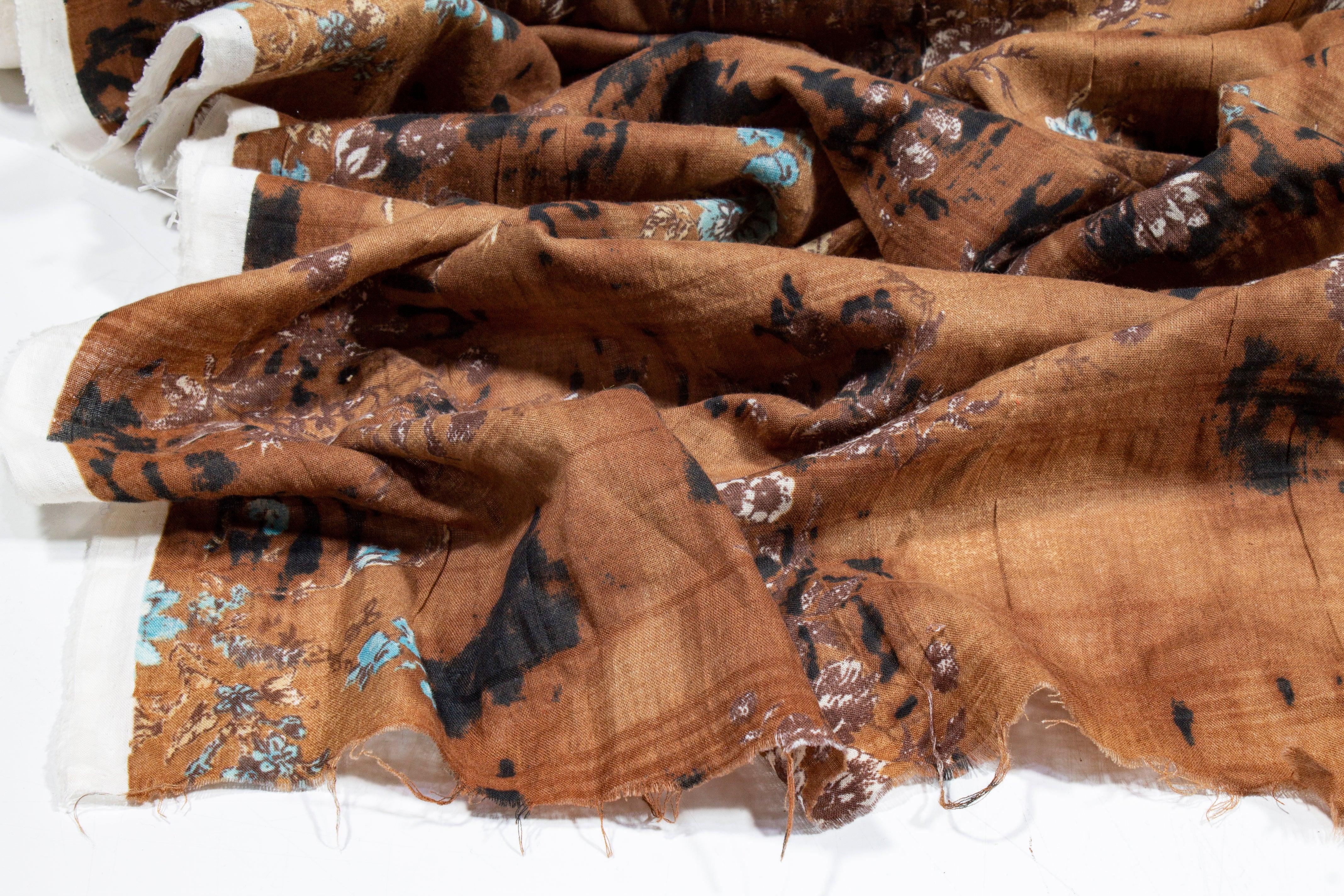Crushed Abstract Floral Cotton Voile - Brown - Prime Fabrics