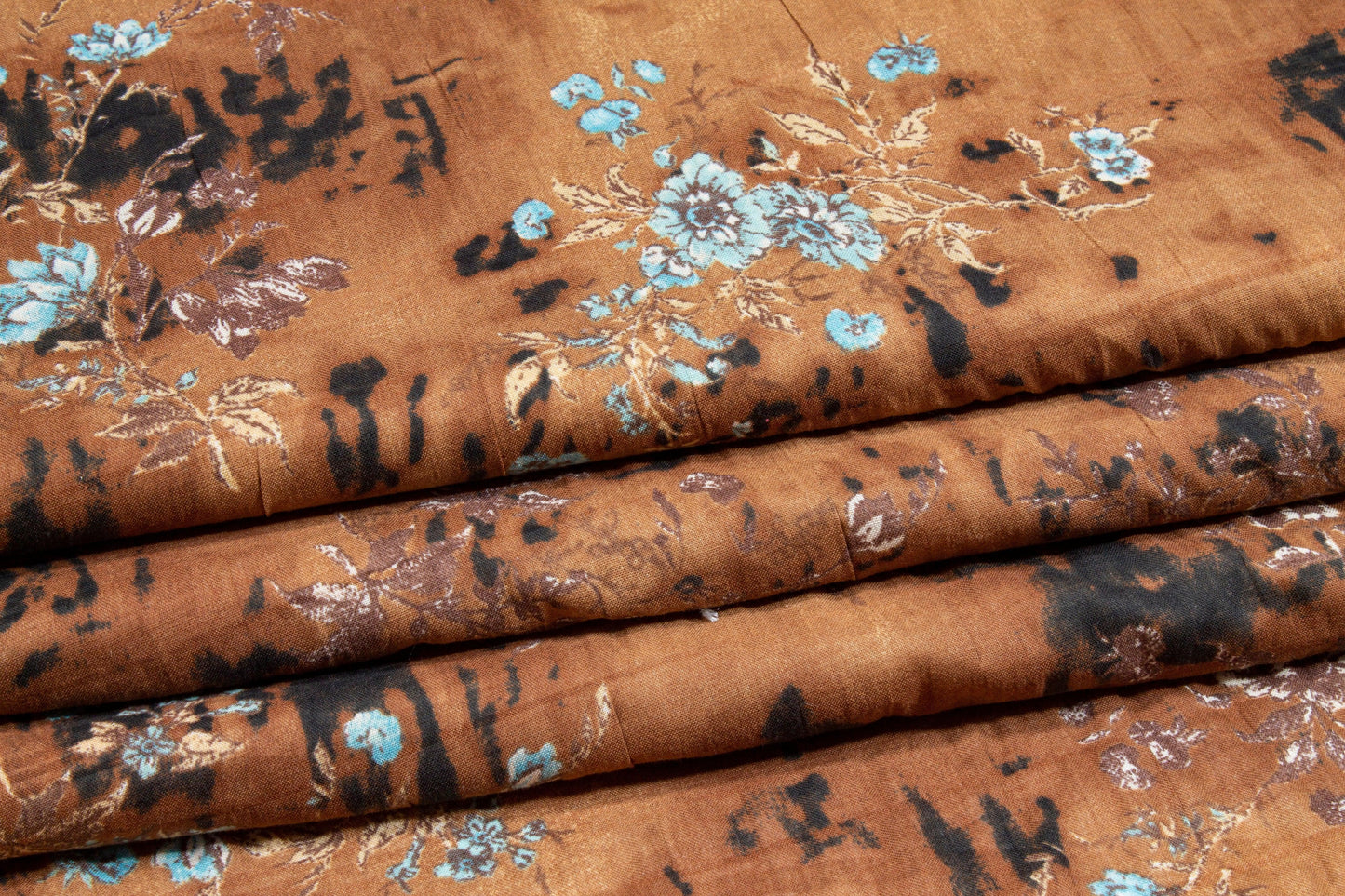 Crushed Abstract Floral Cotton Voile - Brown - Prime Fabrics