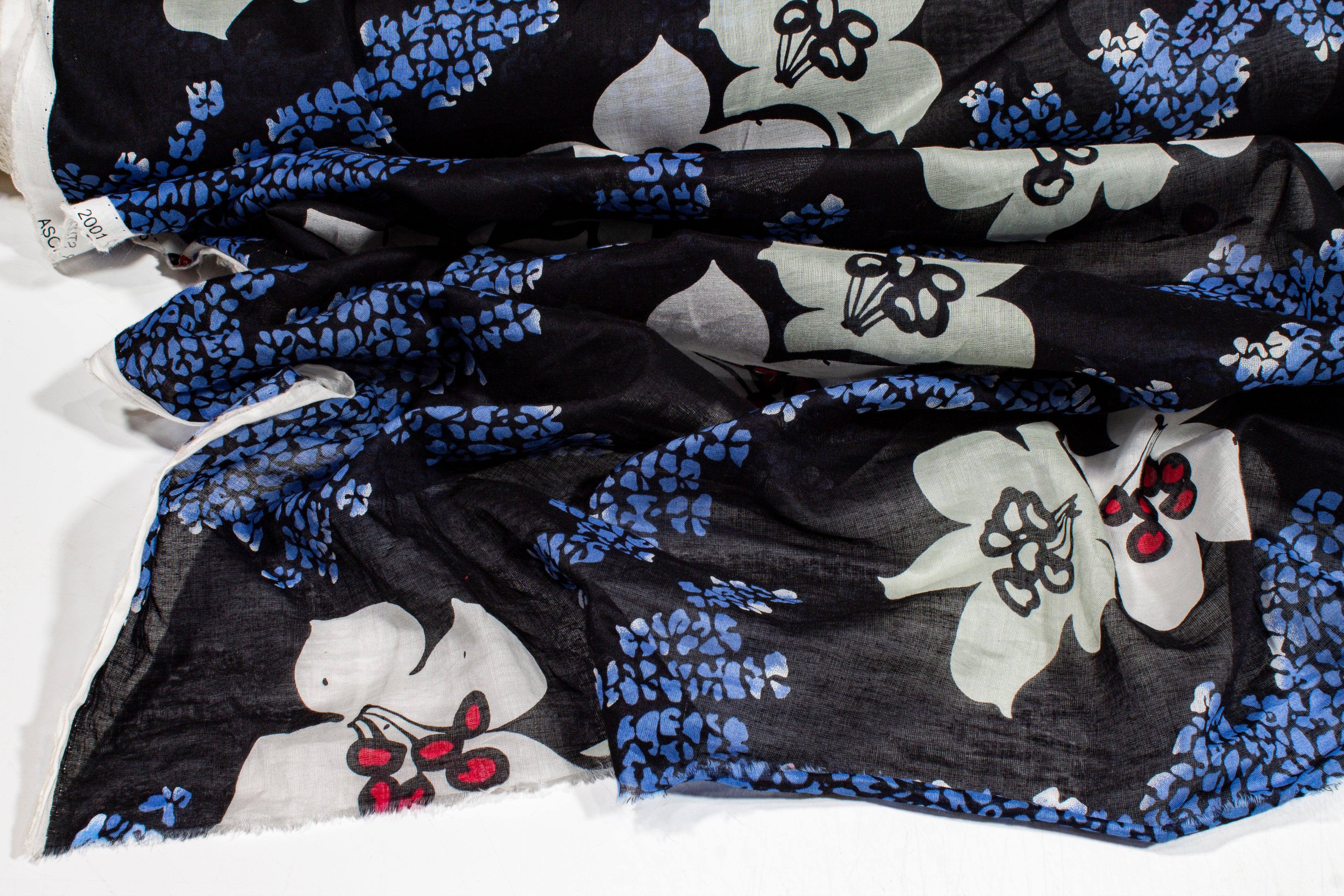 Floral Cotton Voile - Black, Blue, White - Prime Fabrics