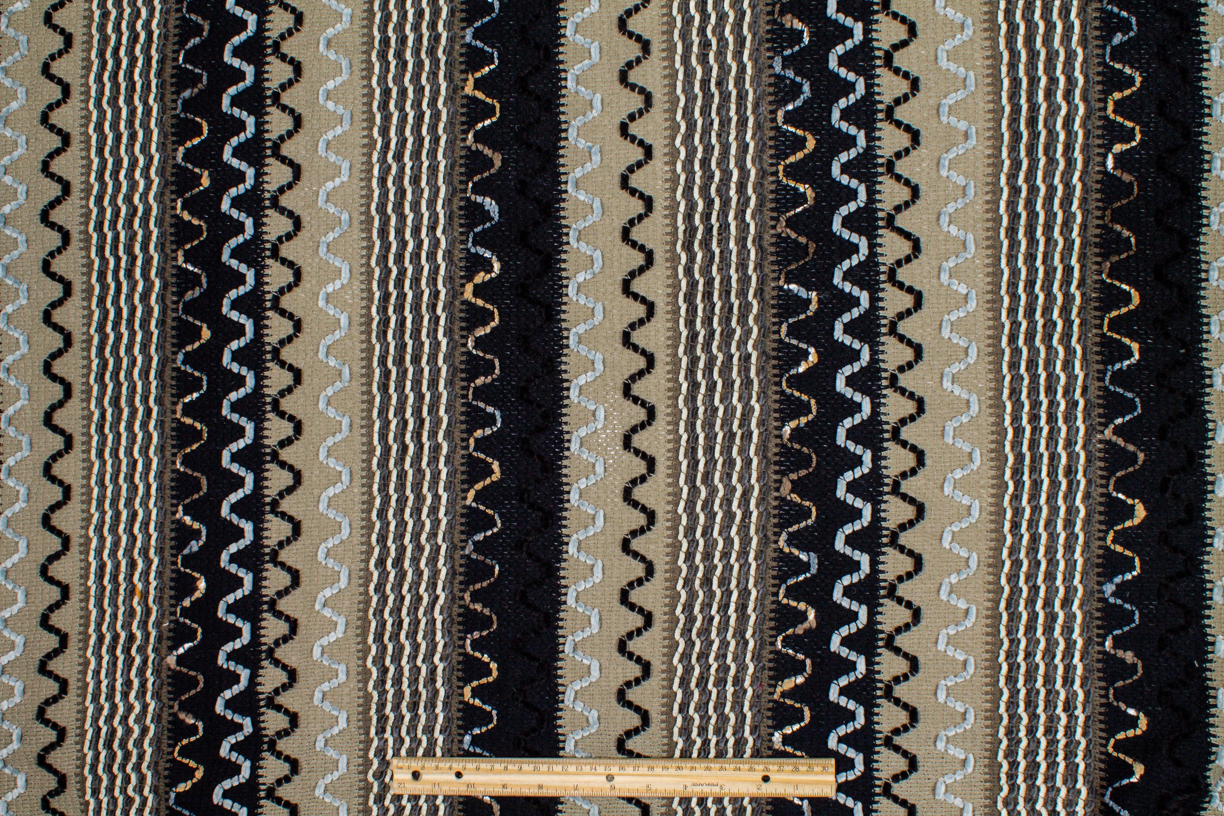 Black and Gray Striped Polyester Knit - Prime Fabrics