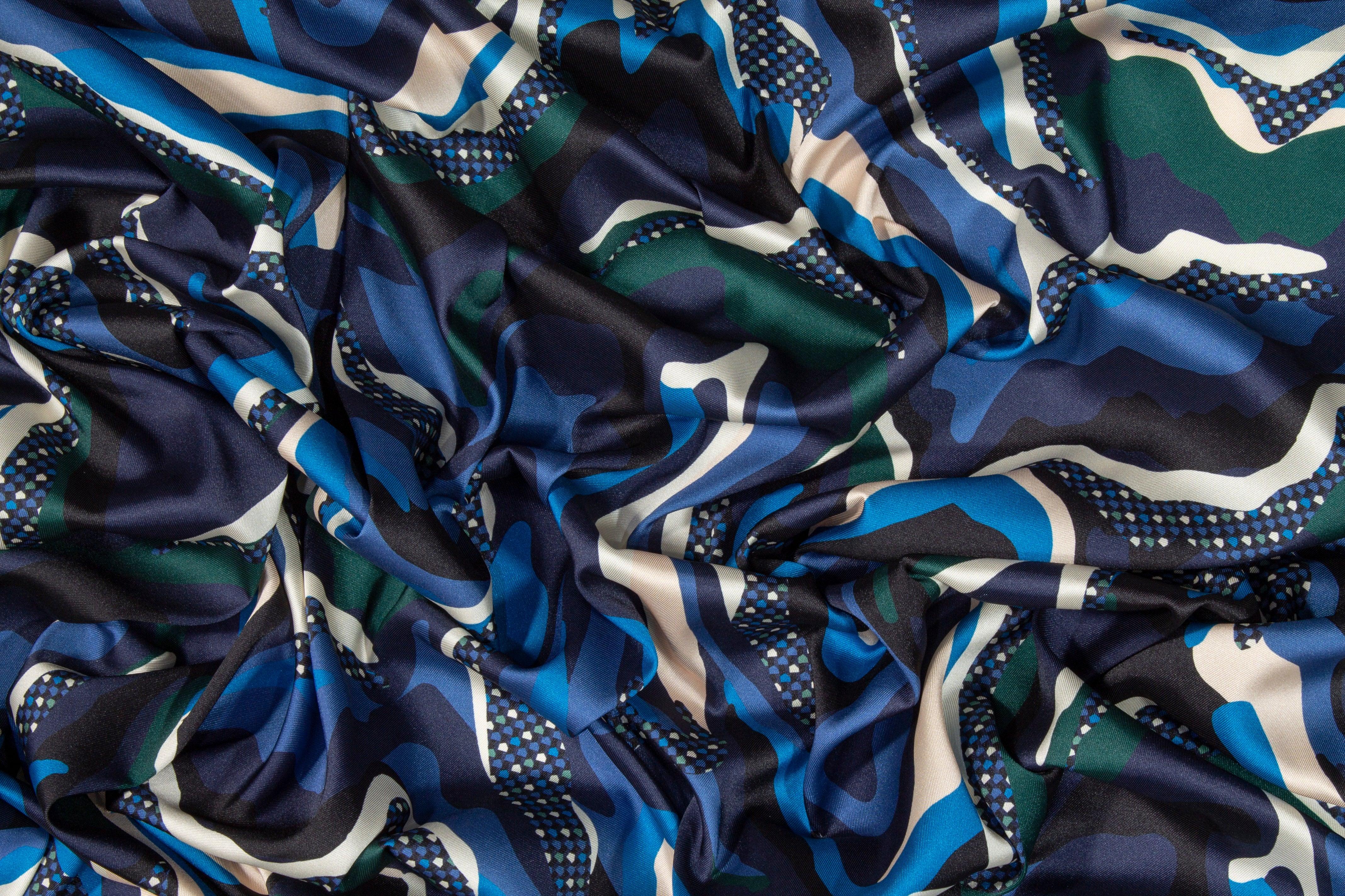 Italian Acetate Charmeuse - Blue and Green - Prime Fabrics