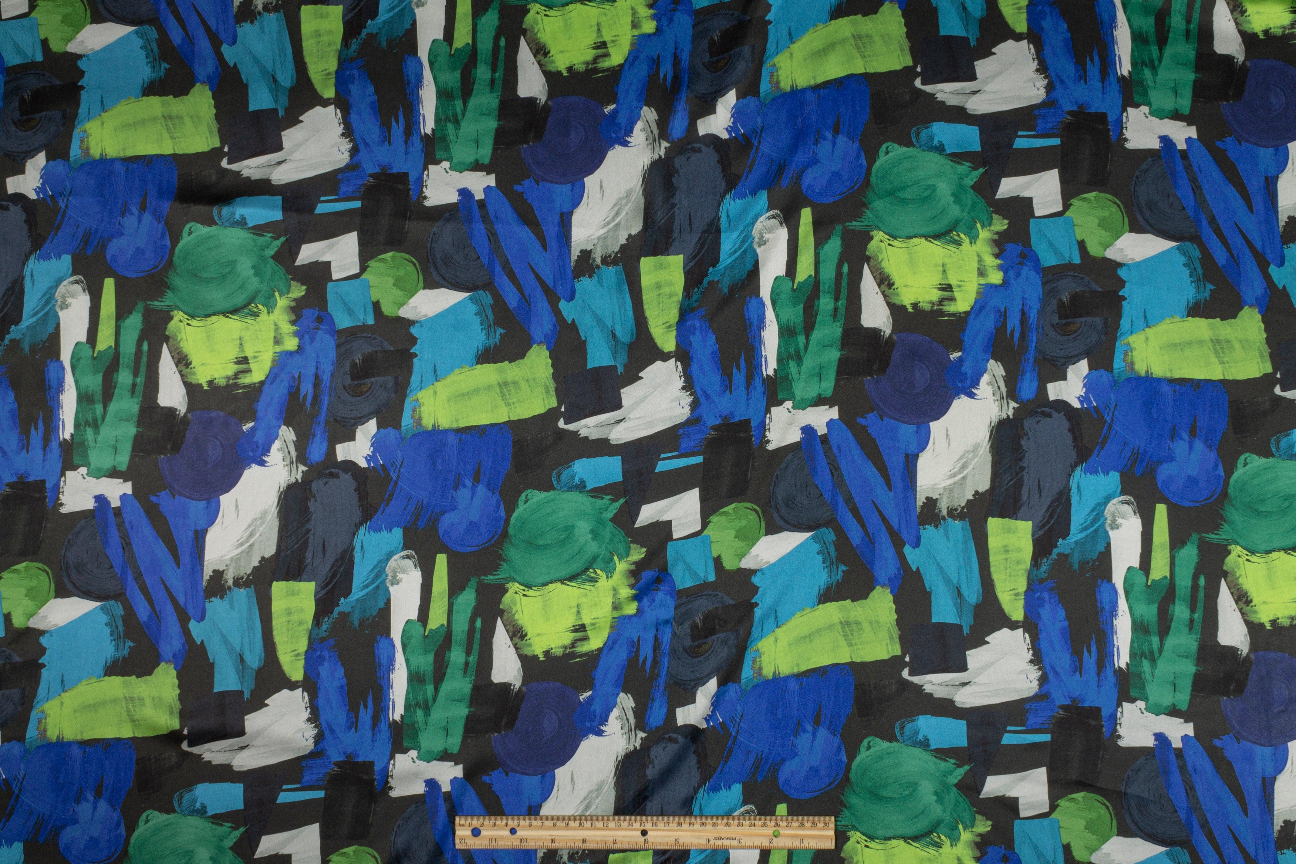 Paint Stroke Italian Charmeuse - Green and Blue - Prime Fabrics