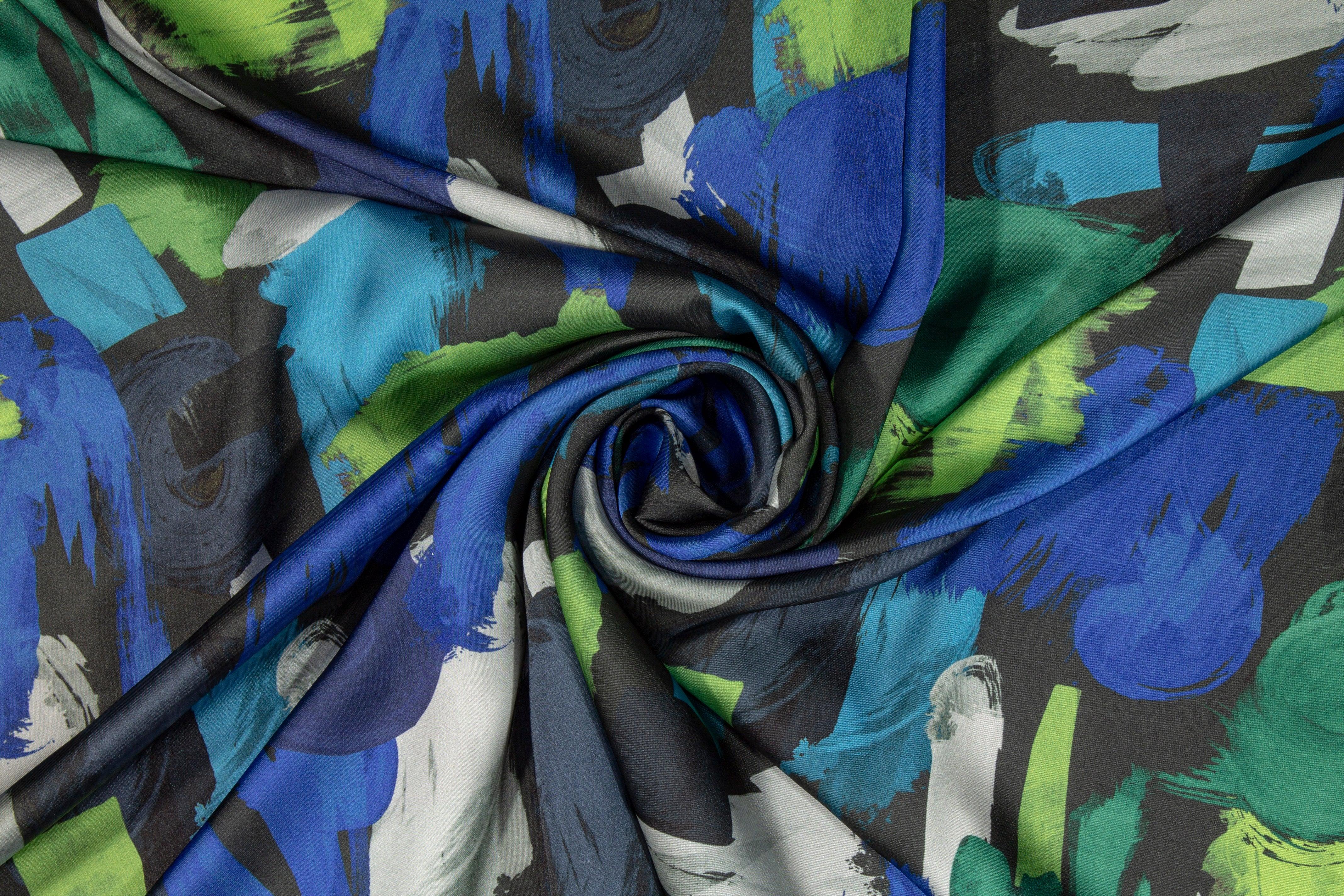 Paint Stroke Italian Charmeuse - Green and Blue - Prime Fabrics