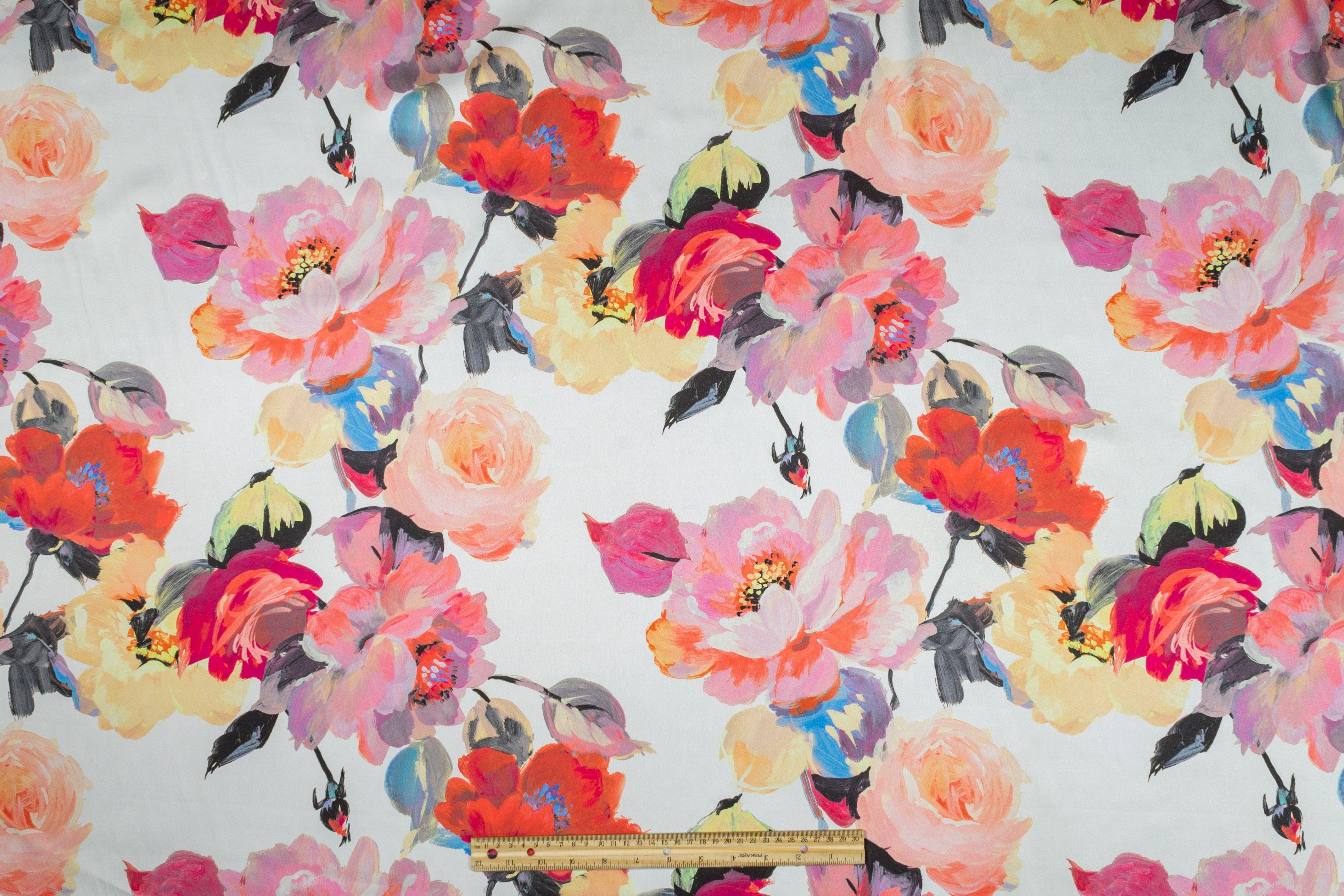 Multicolor Floral Watercolor Italian Charmeuse - Prime Fabrics