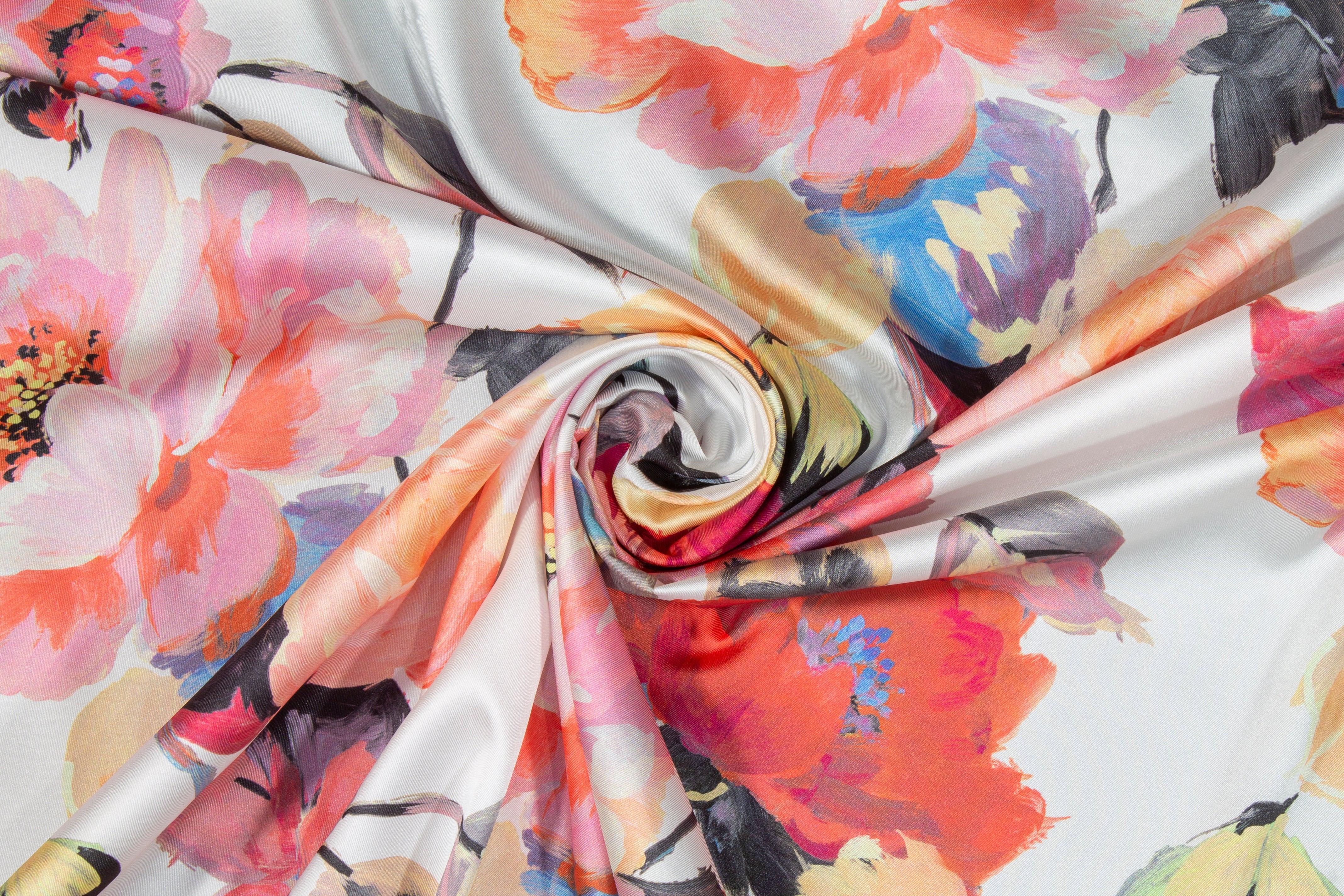 Multicolor Floral Watercolor Italian Charmeuse - Prime Fabrics