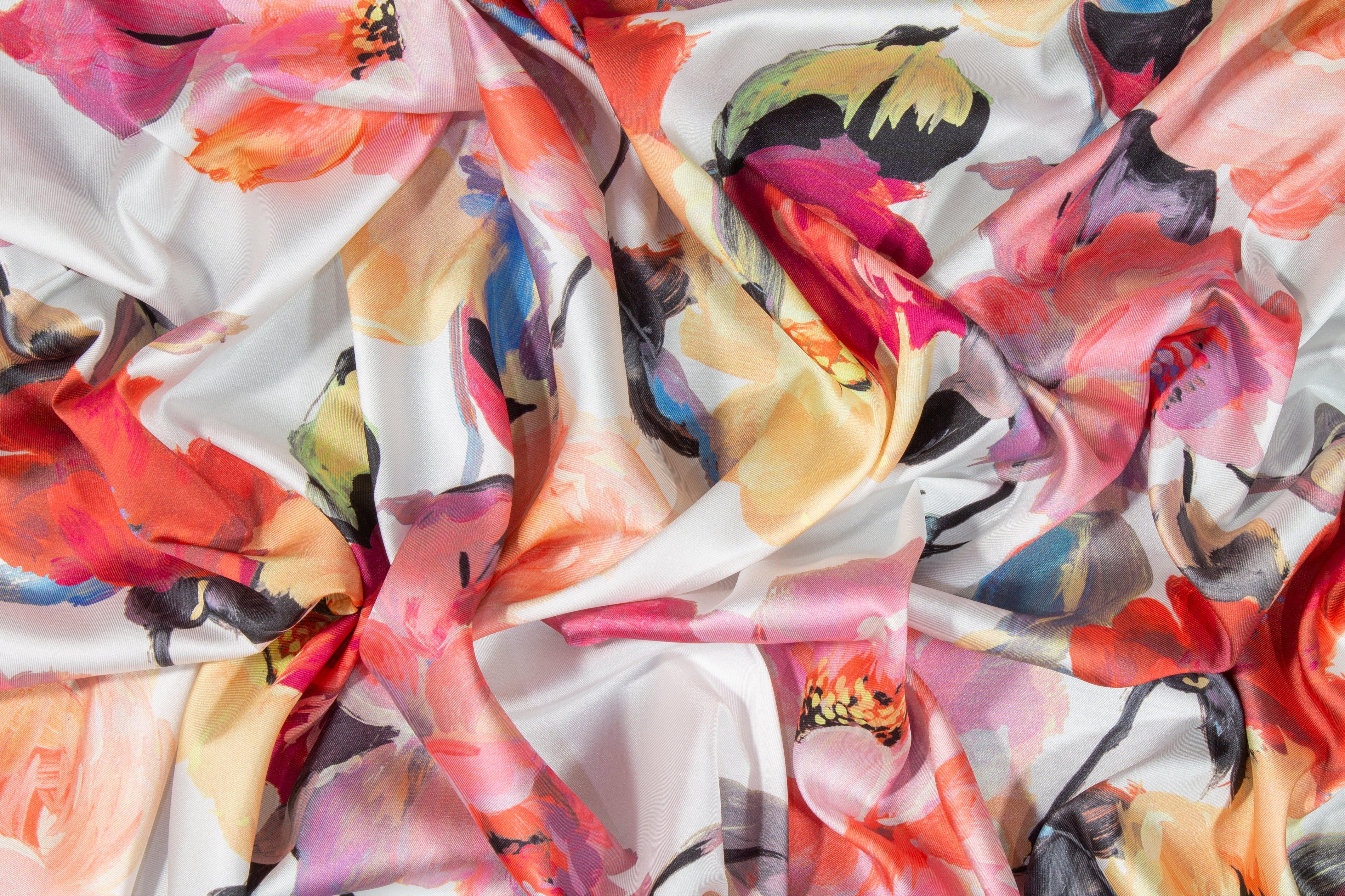 Multicolor Floral Watercolor Italian Charmeuse - Prime Fabrics