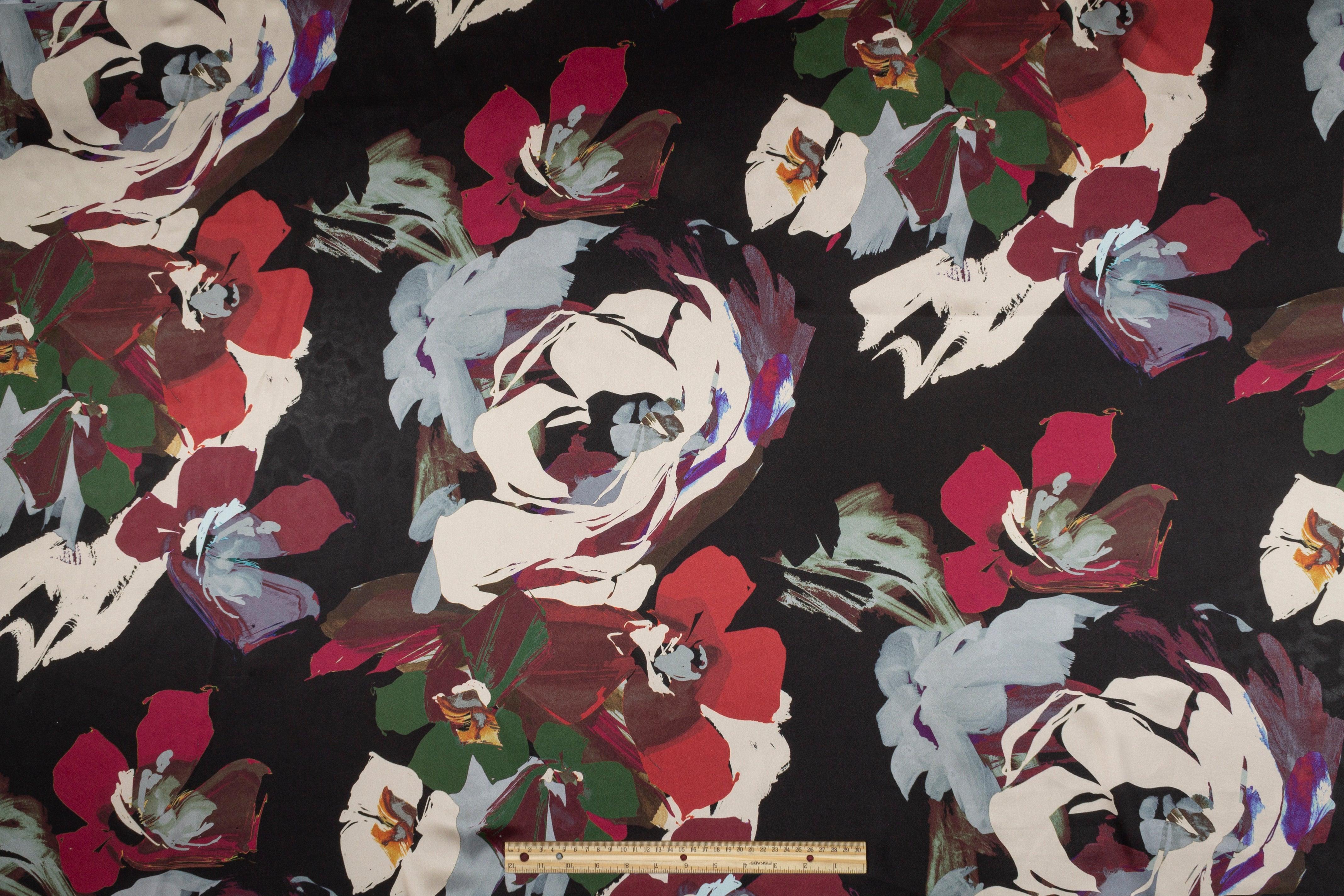 Floral Italian Charmeuse - Green, Blue, Red - Prime Fabrics