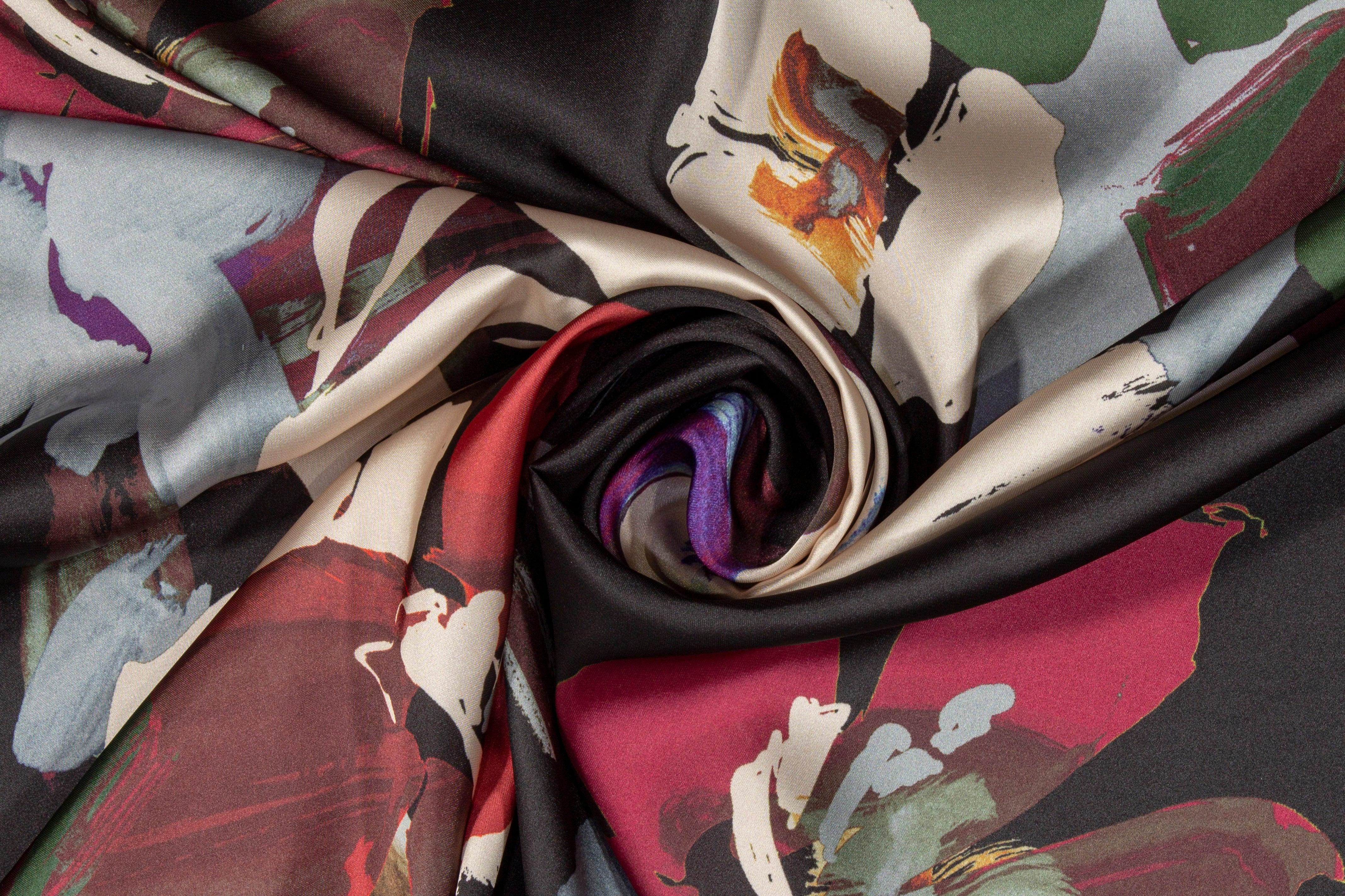 Floral Italian Charmeuse - Green, Blue, Red - Prime Fabrics