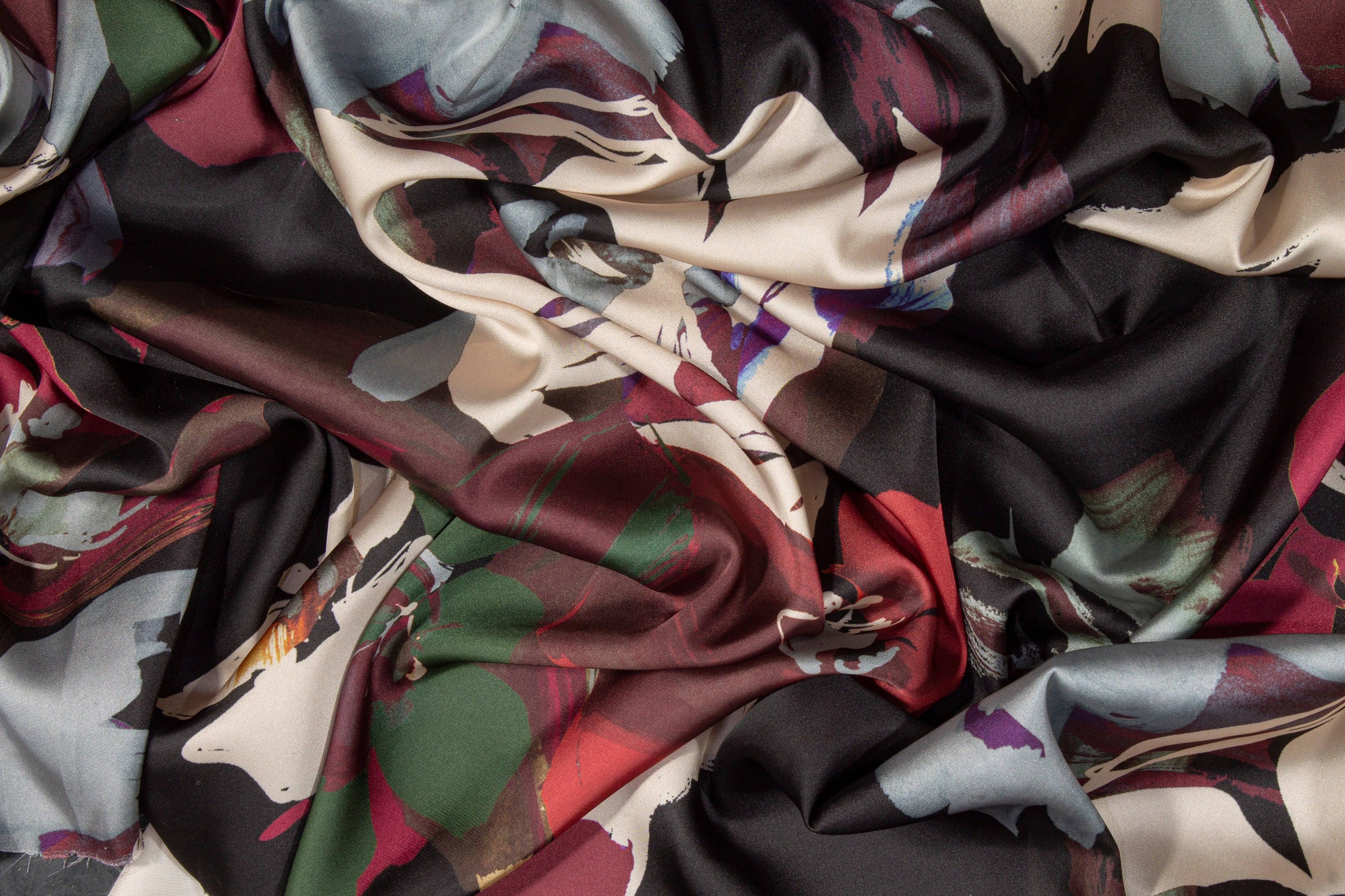 Floral Italian Charmeuse - Green, Blue, Red - Prime Fabrics