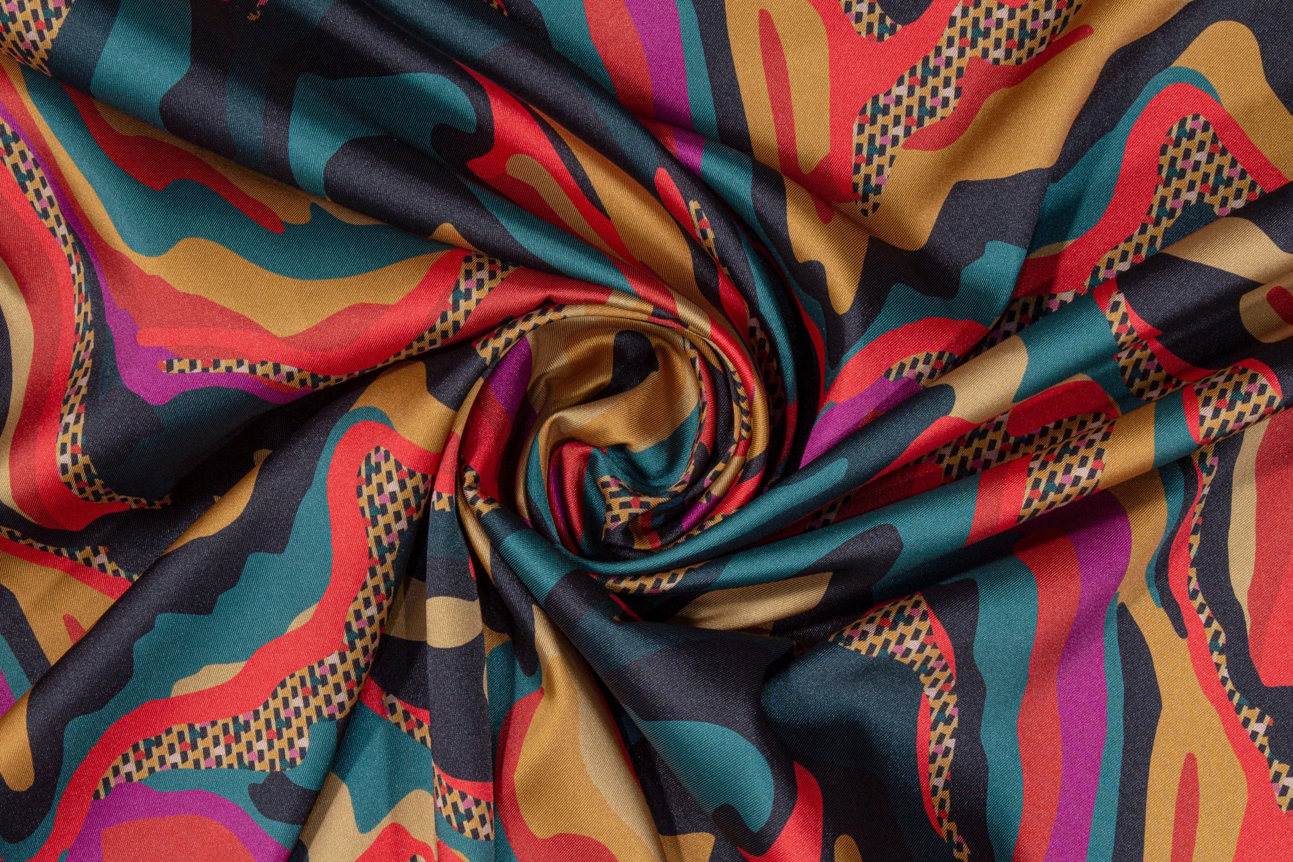 Italian Acetate Charmeuse - Gold, Green, Red - Prime Fabrics