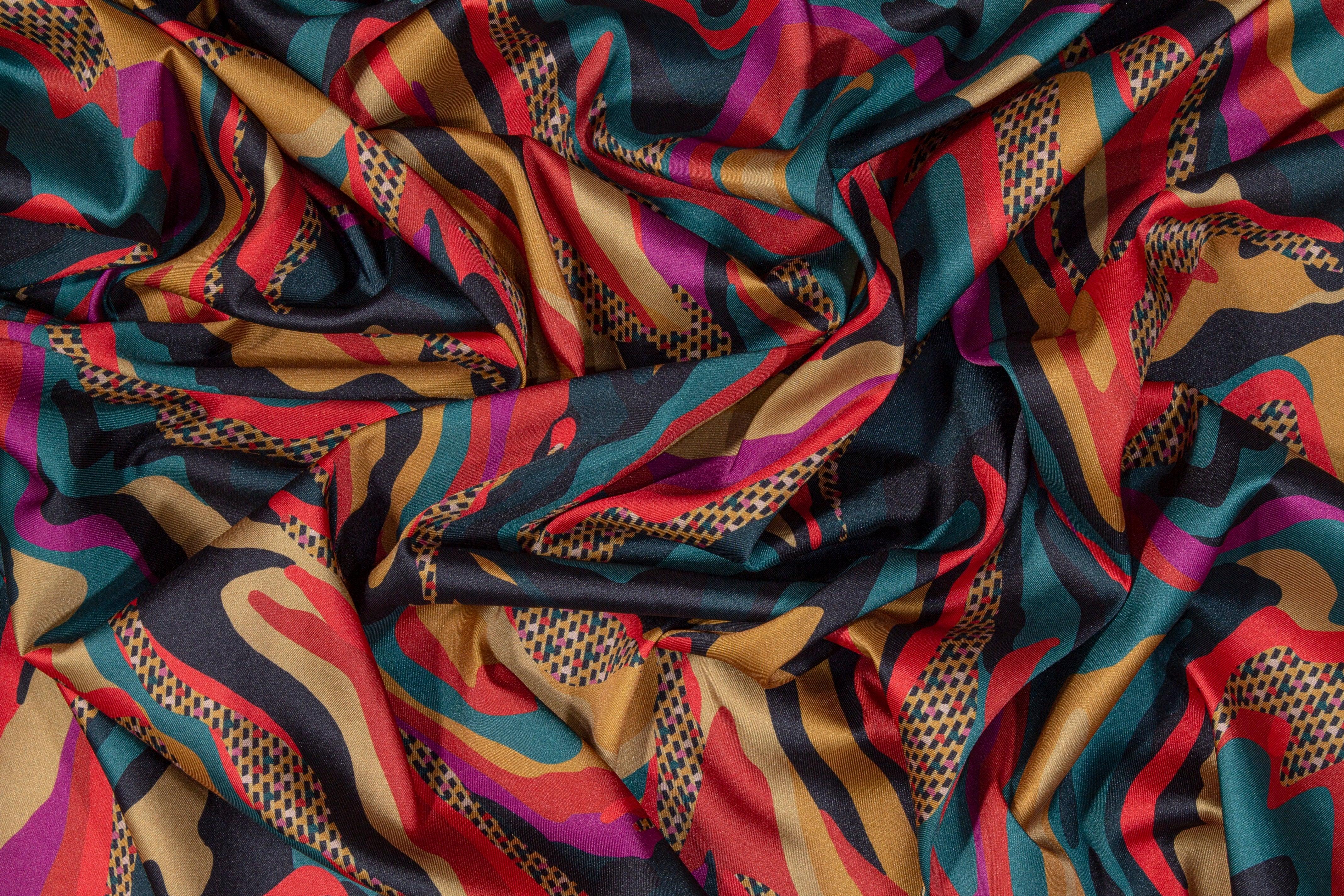 Italian Acetate Charmeuse - Gold, Green, Red - Prime Fabrics