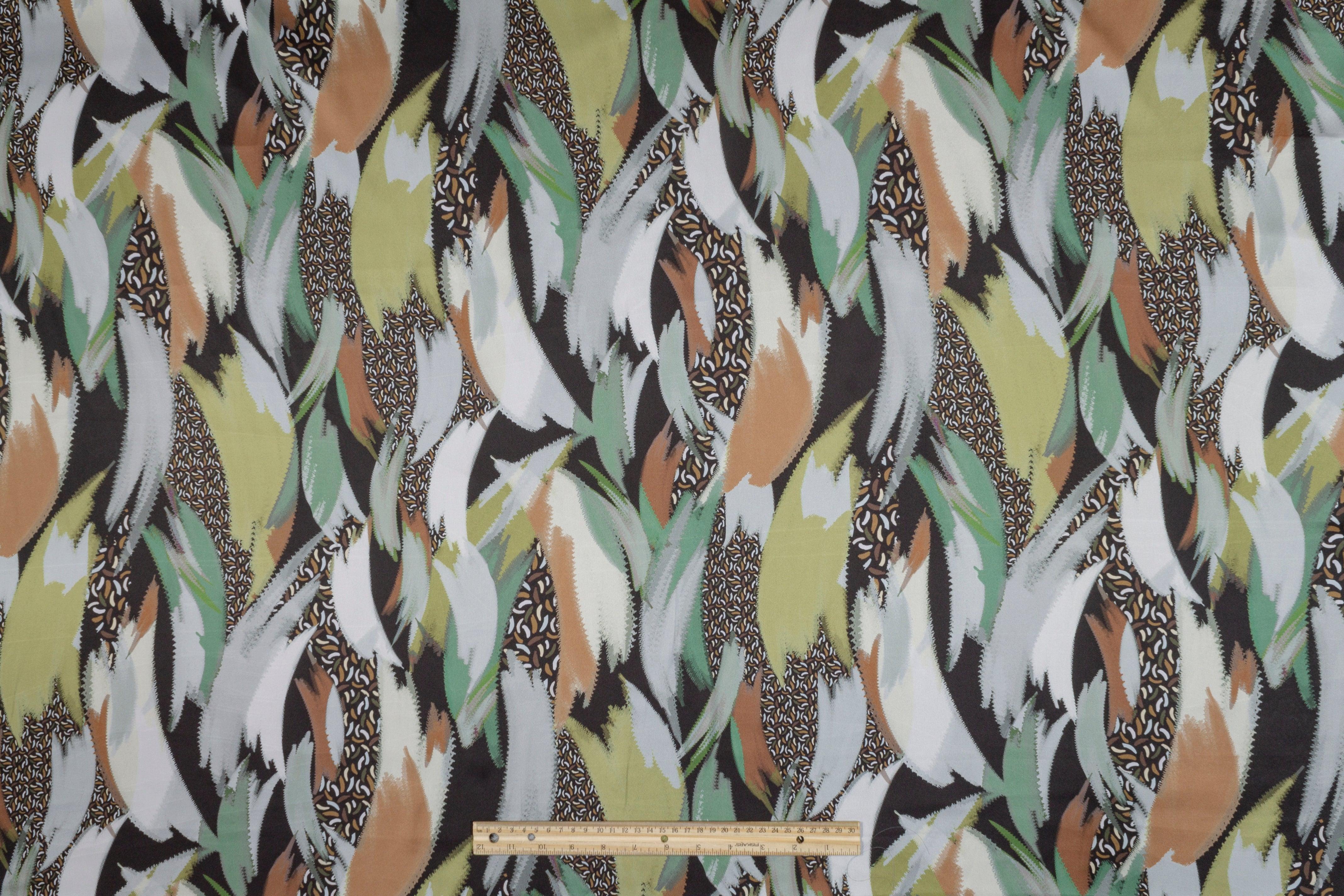 Abstract Italian Acetate Charmeuse - Gray and Green - Prime Fabrics