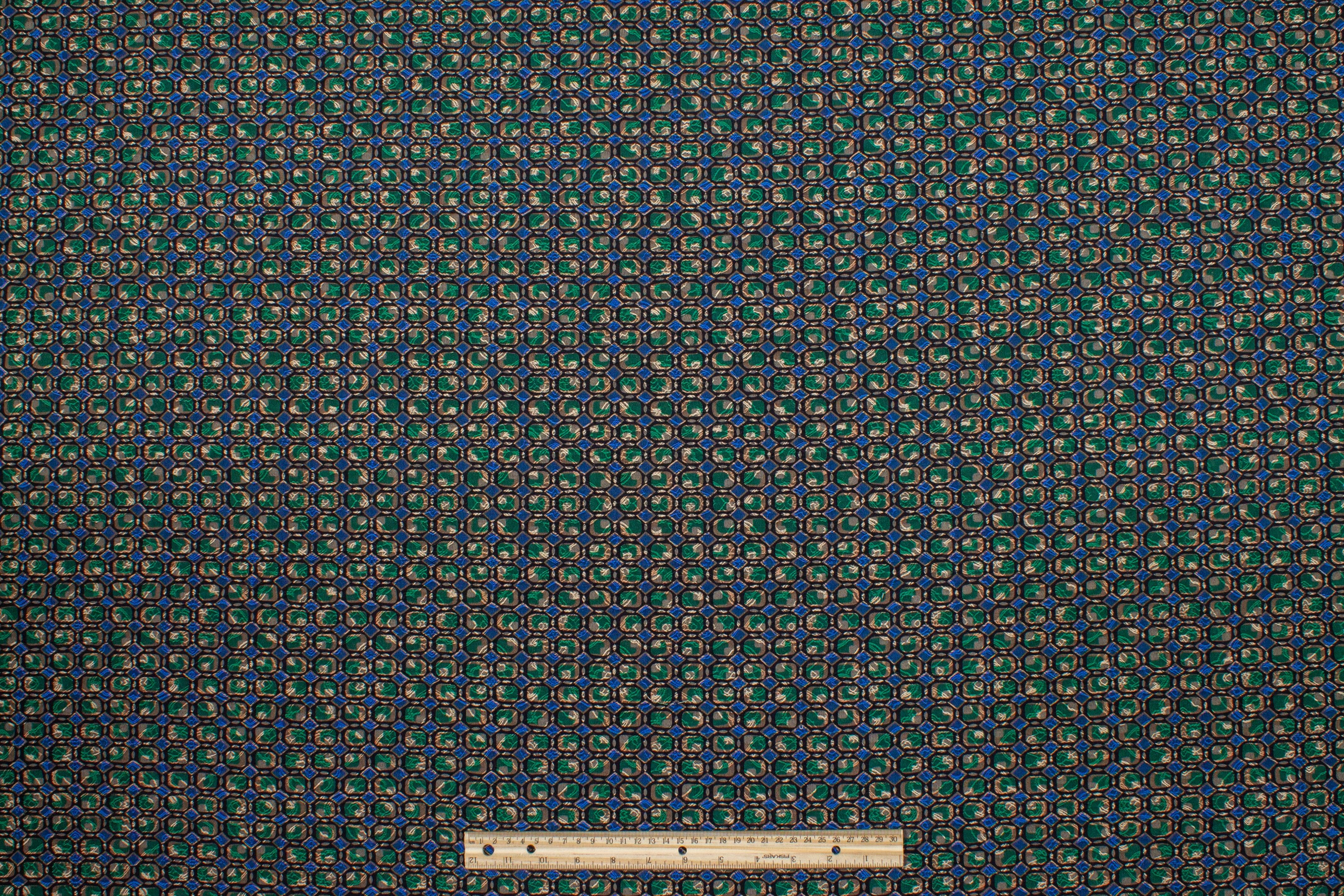 Green and Blue Italian Stretch Brocade - Prime Fabrics