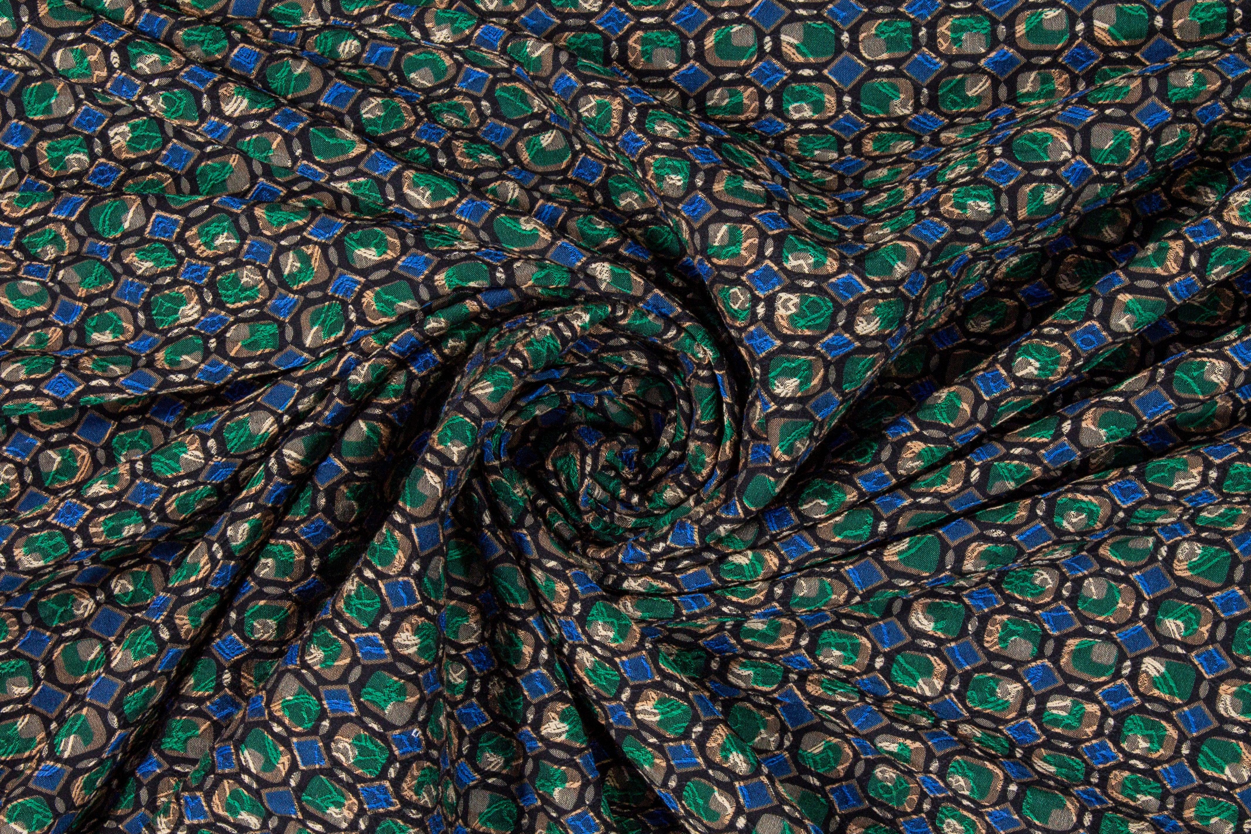 Green and Blue Italian Stretch Brocade - Prime Fabrics