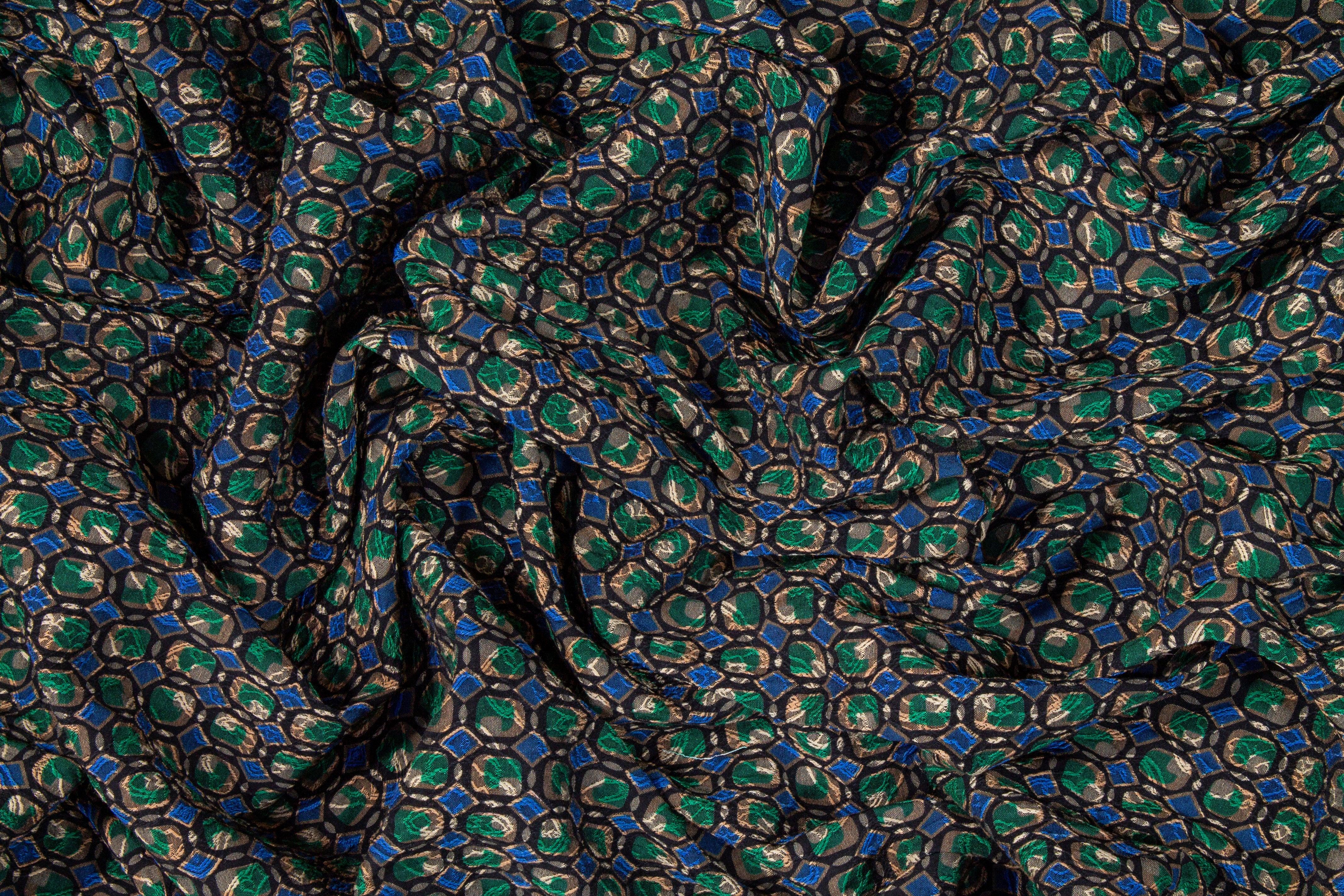 Green and Blue Italian Stretch Brocade - Prime Fabrics