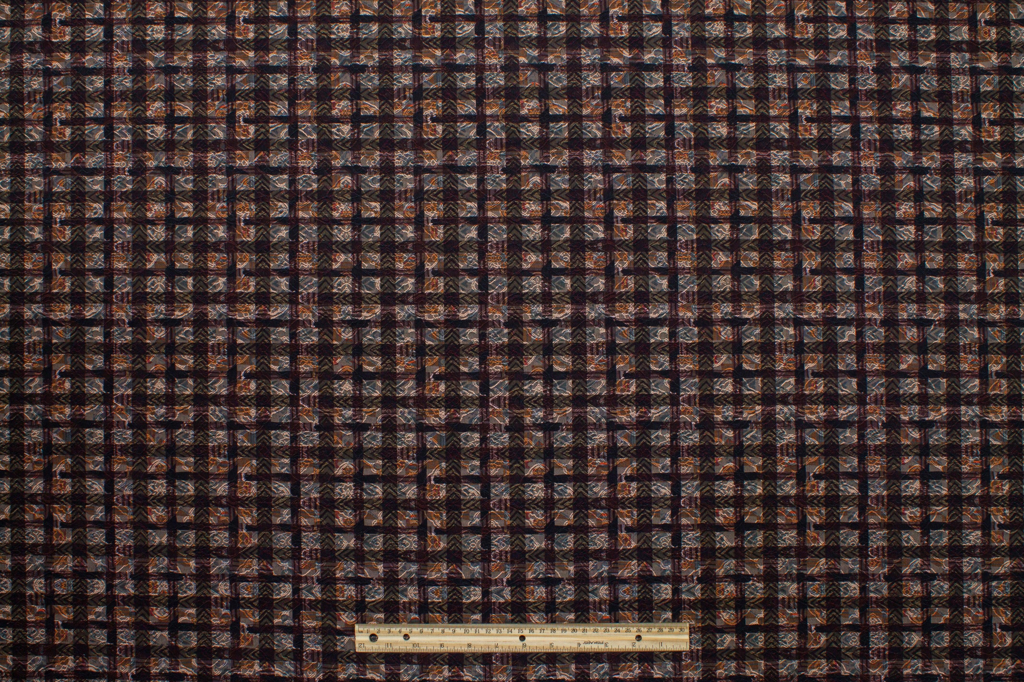 Checked Italian Stretch Brocade - Purple and Orange - Prime Fabrics