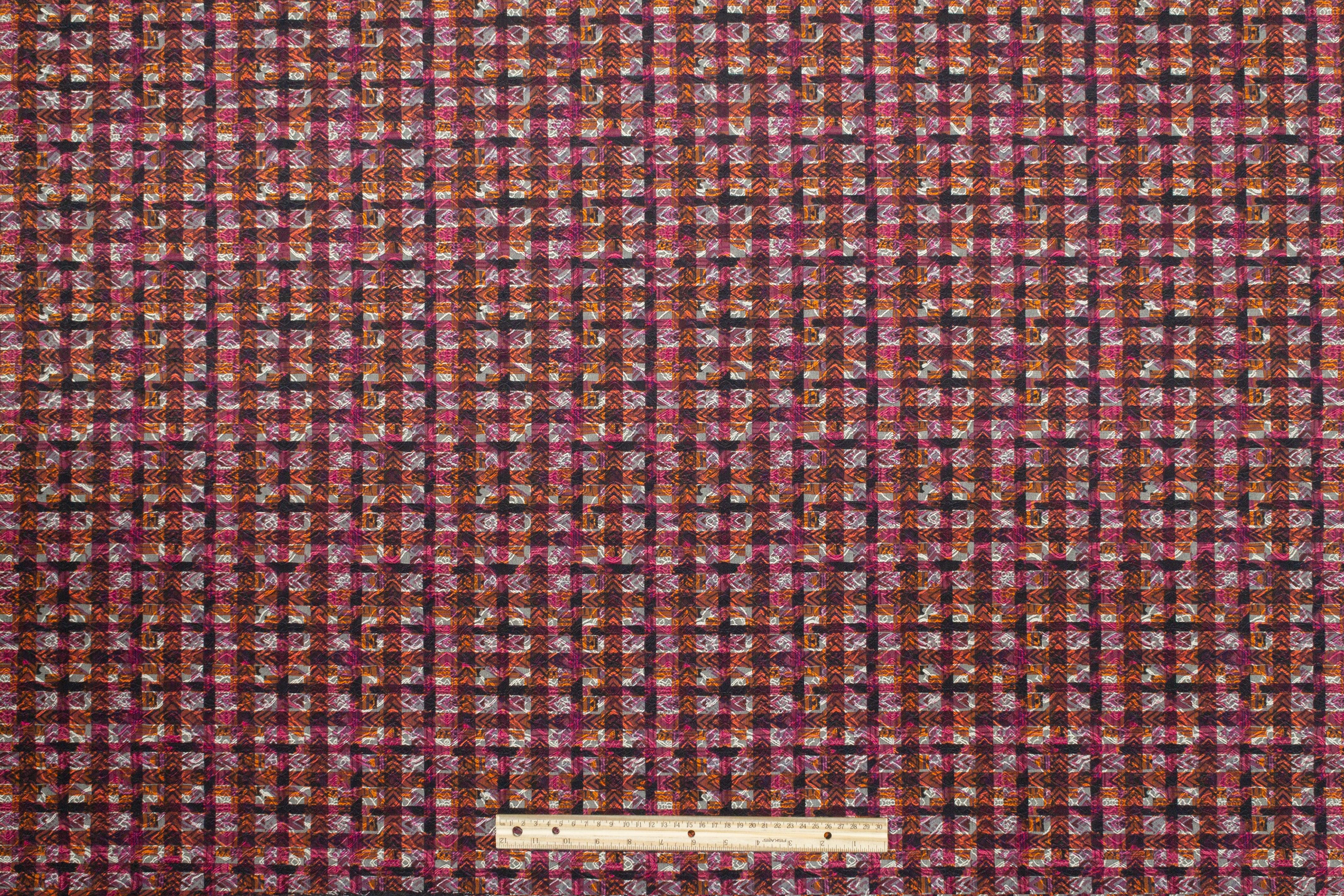 Checked Italian Stretch Brocade - Magenta and Orange - Prime Fabrics
