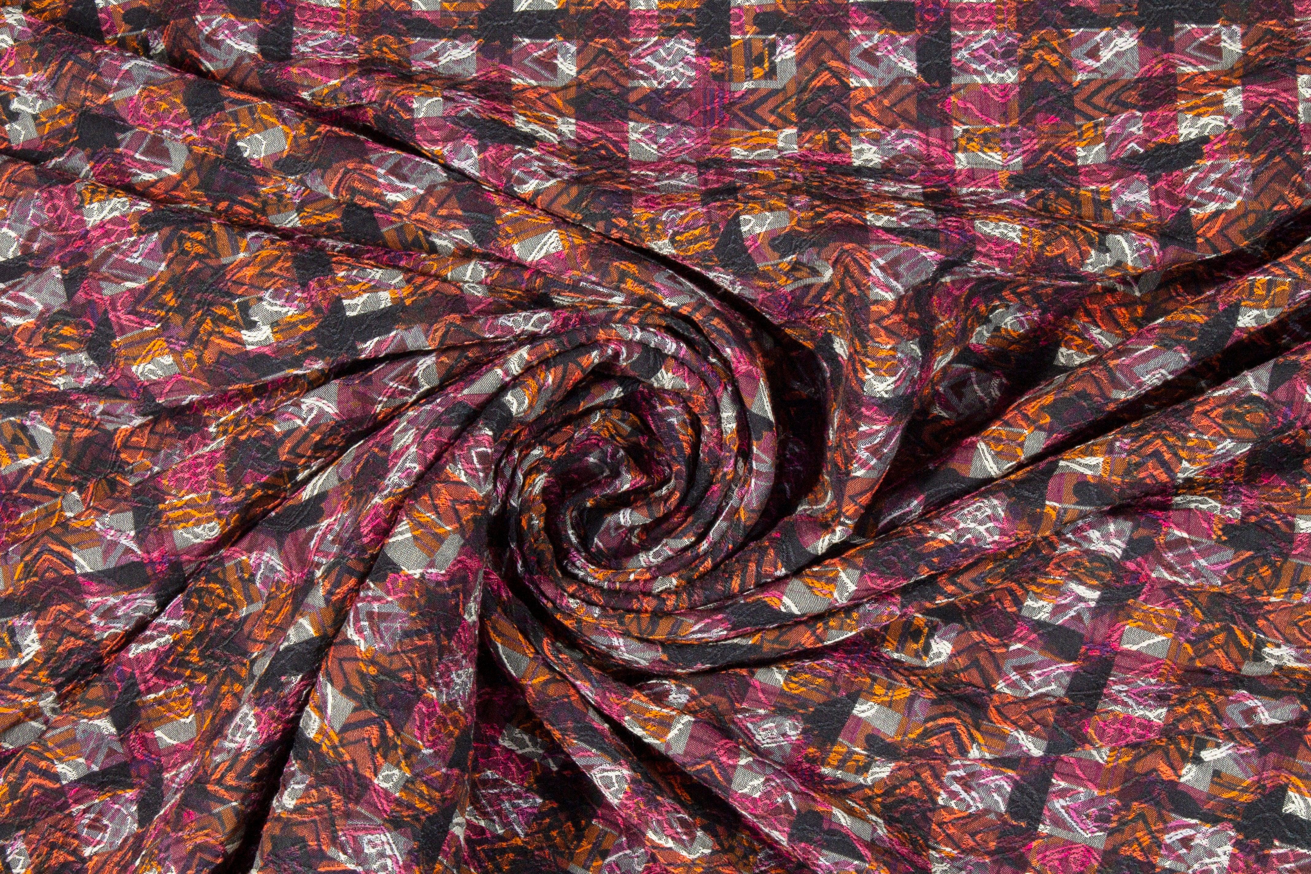 Checked Italian Stretch Brocade - Magenta and Orange - Prime Fabrics