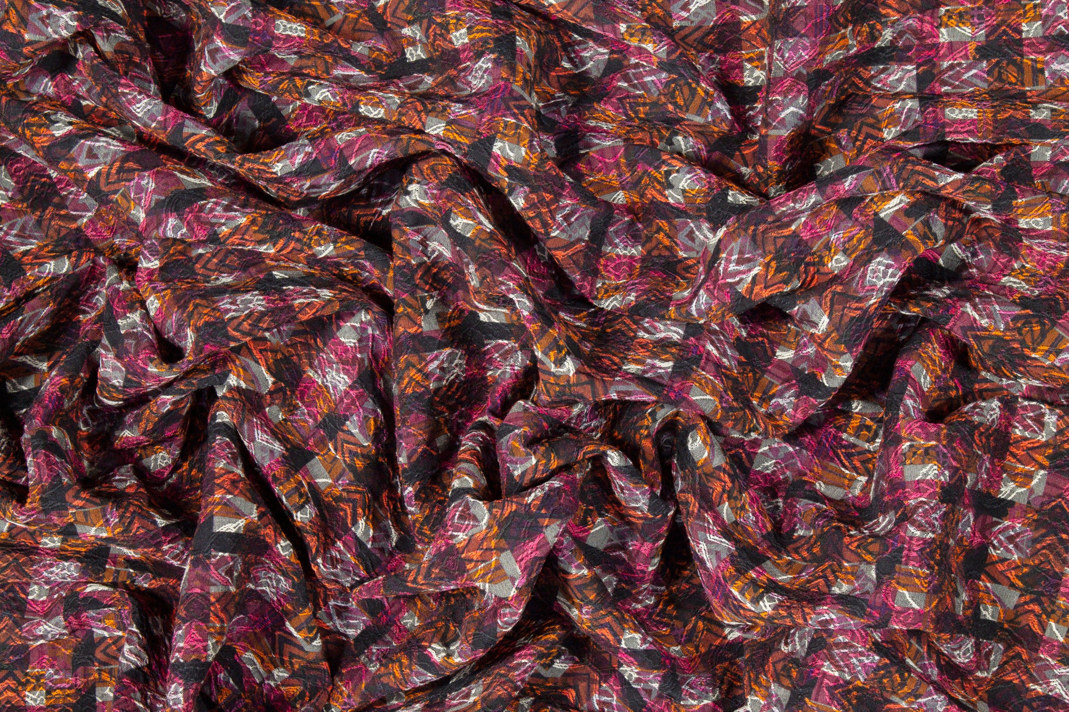 Checked Italian Stretch Brocade - Magenta and Orange - Prime Fabrics