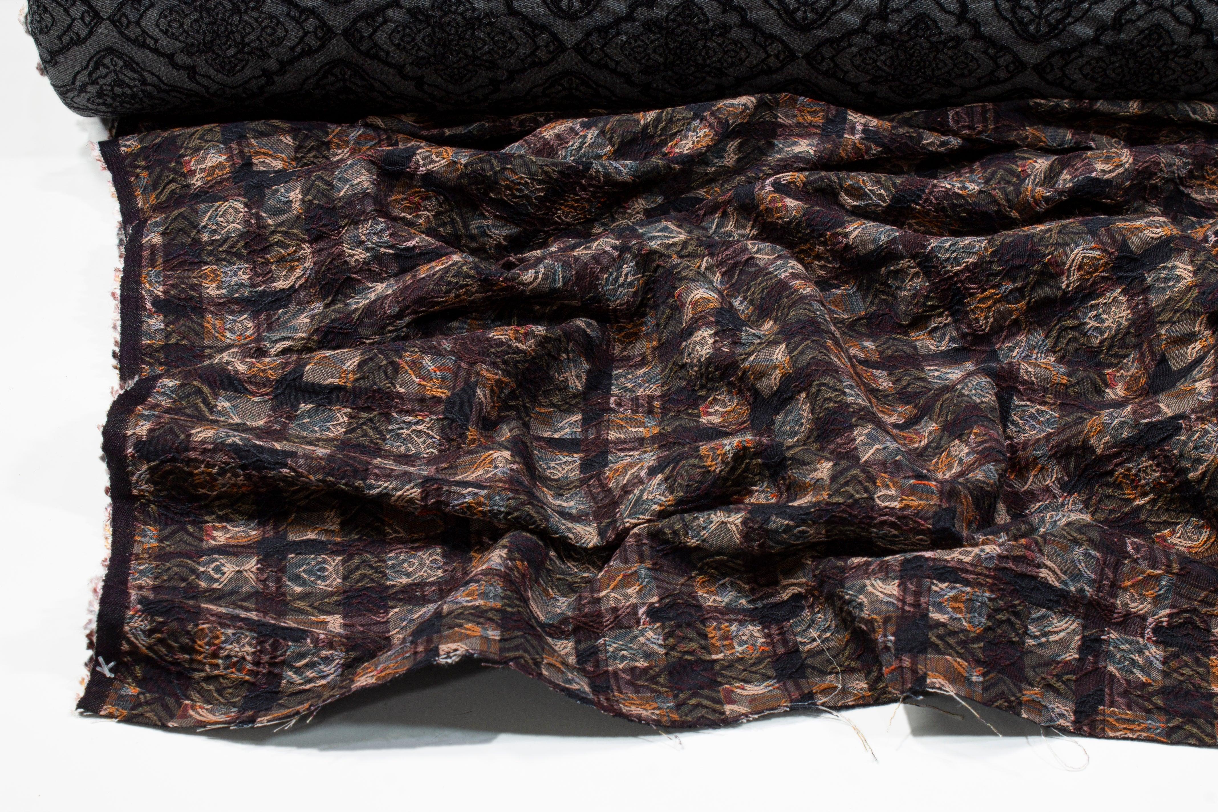 Checked Italian Stretch Brocade - Purple and Orange - Prime Fabrics