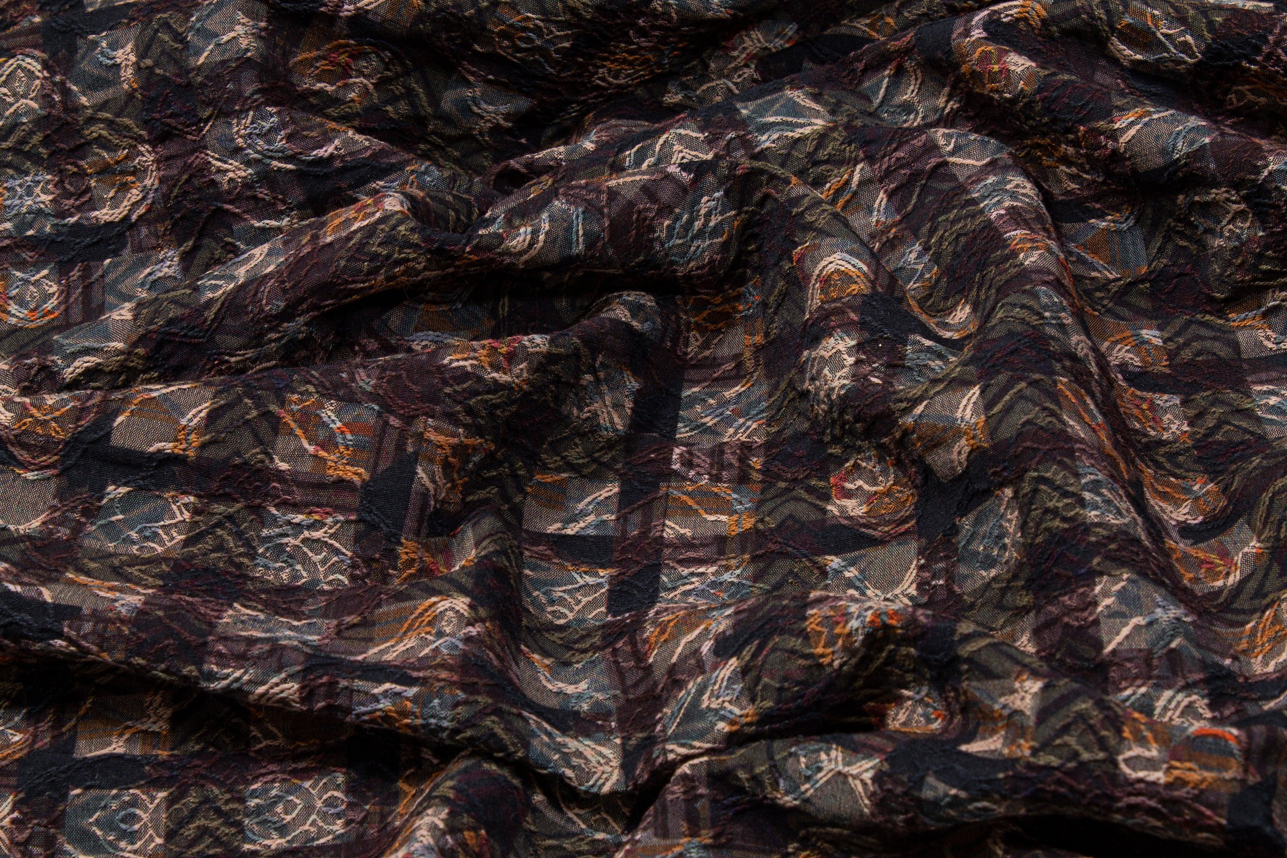 Checked Italian Stretch Brocade - Purple and Orange - Prime Fabrics