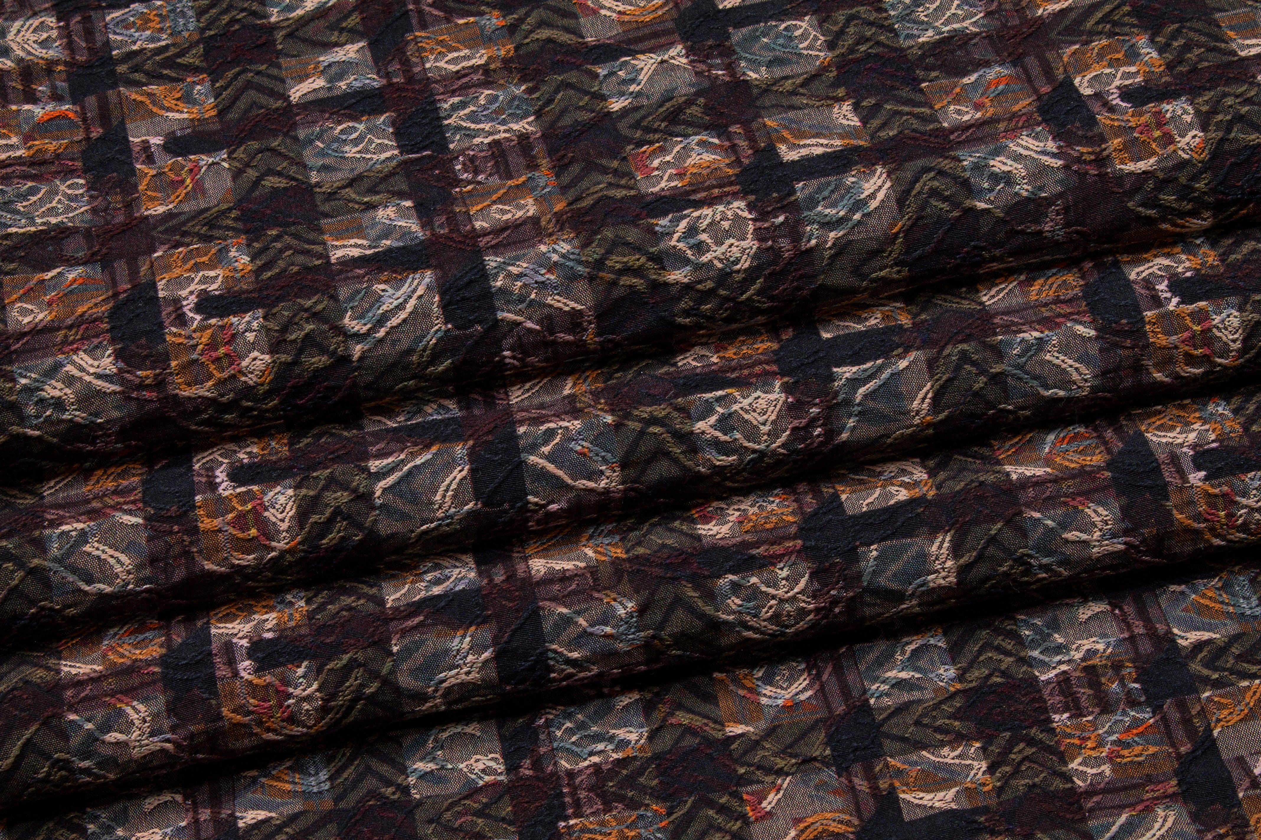 Checked Italian Stretch Brocade - Purple and Orange - Prime Fabrics