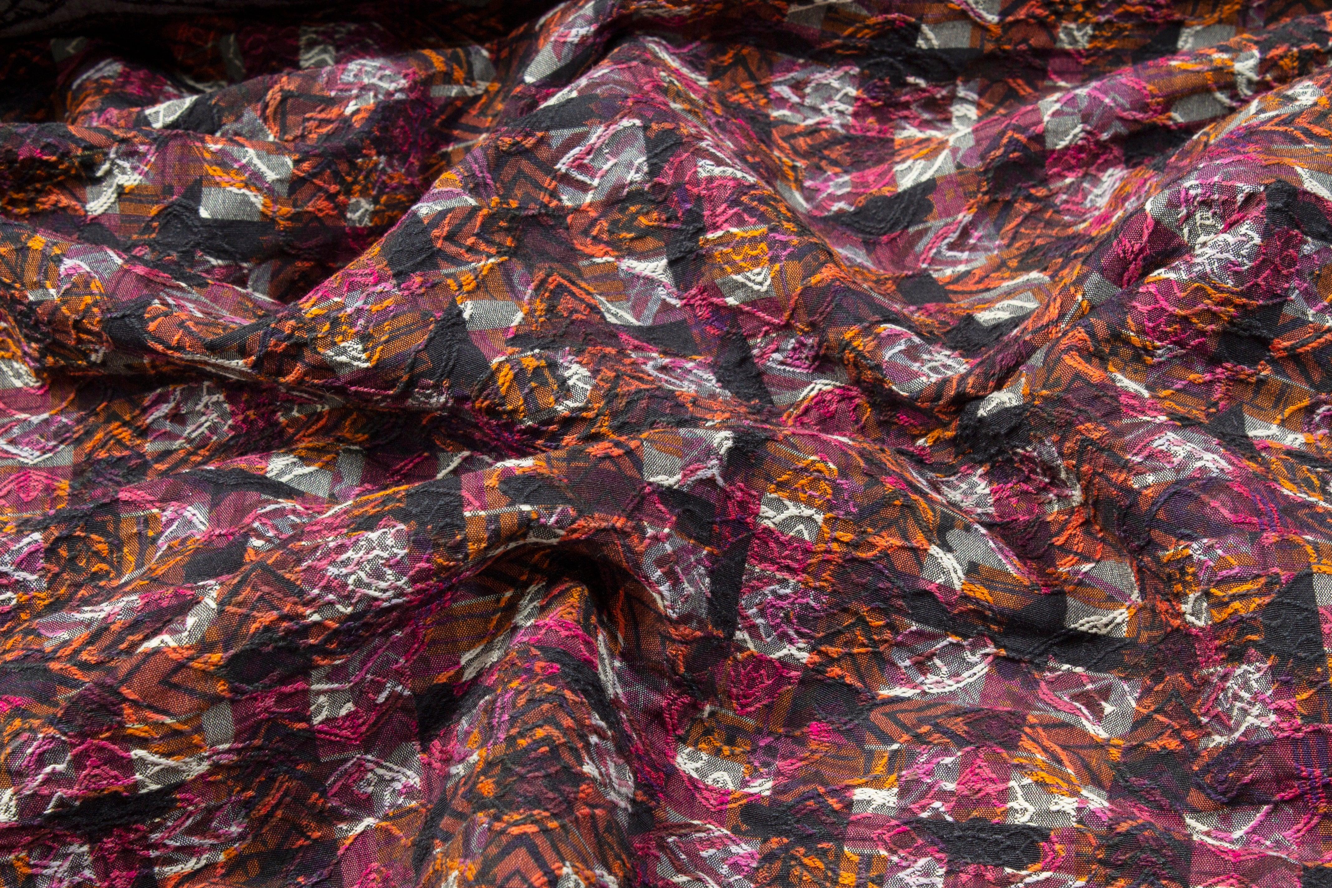 Checked Italian Stretch Brocade - Magenta and Orange - Prime Fabrics