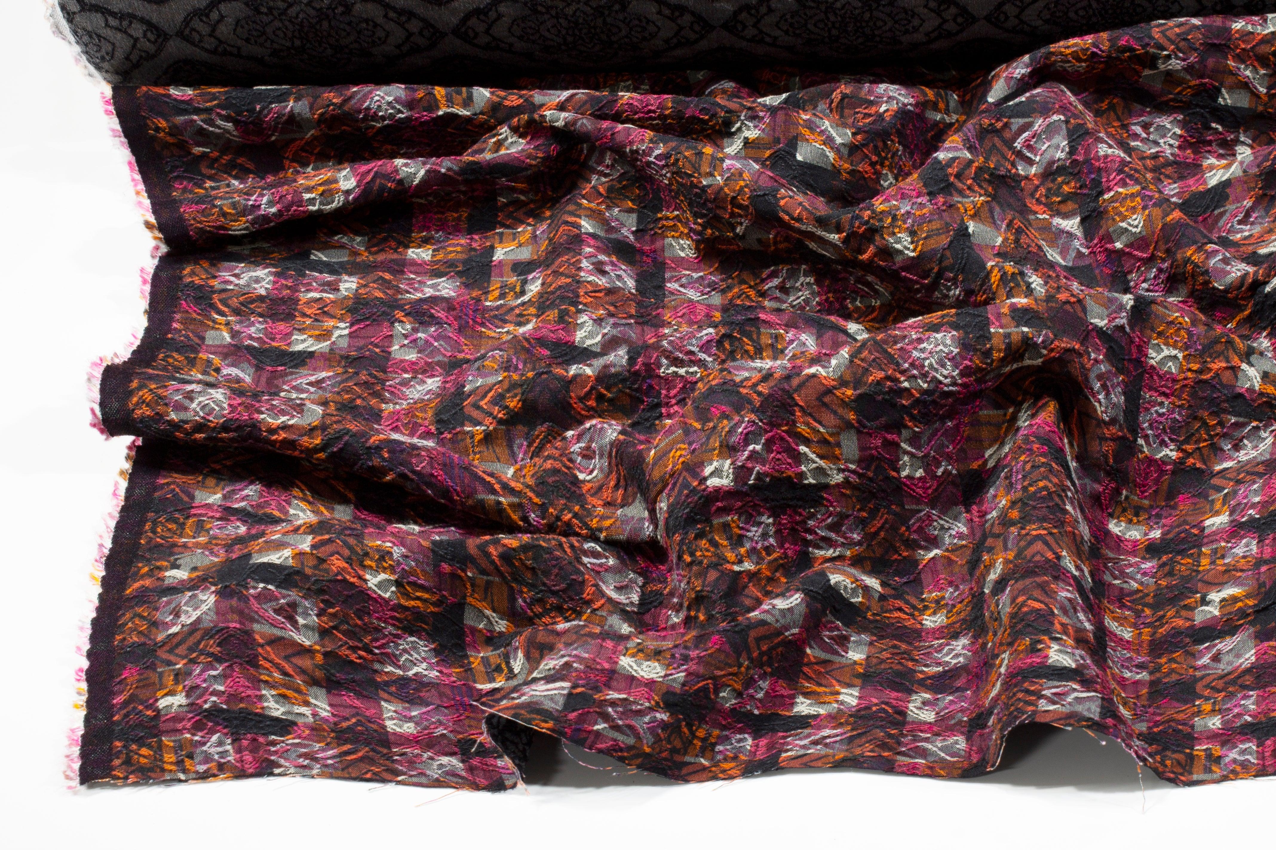 Checked Italian Stretch Brocade - Magenta and Orange - Prime Fabrics