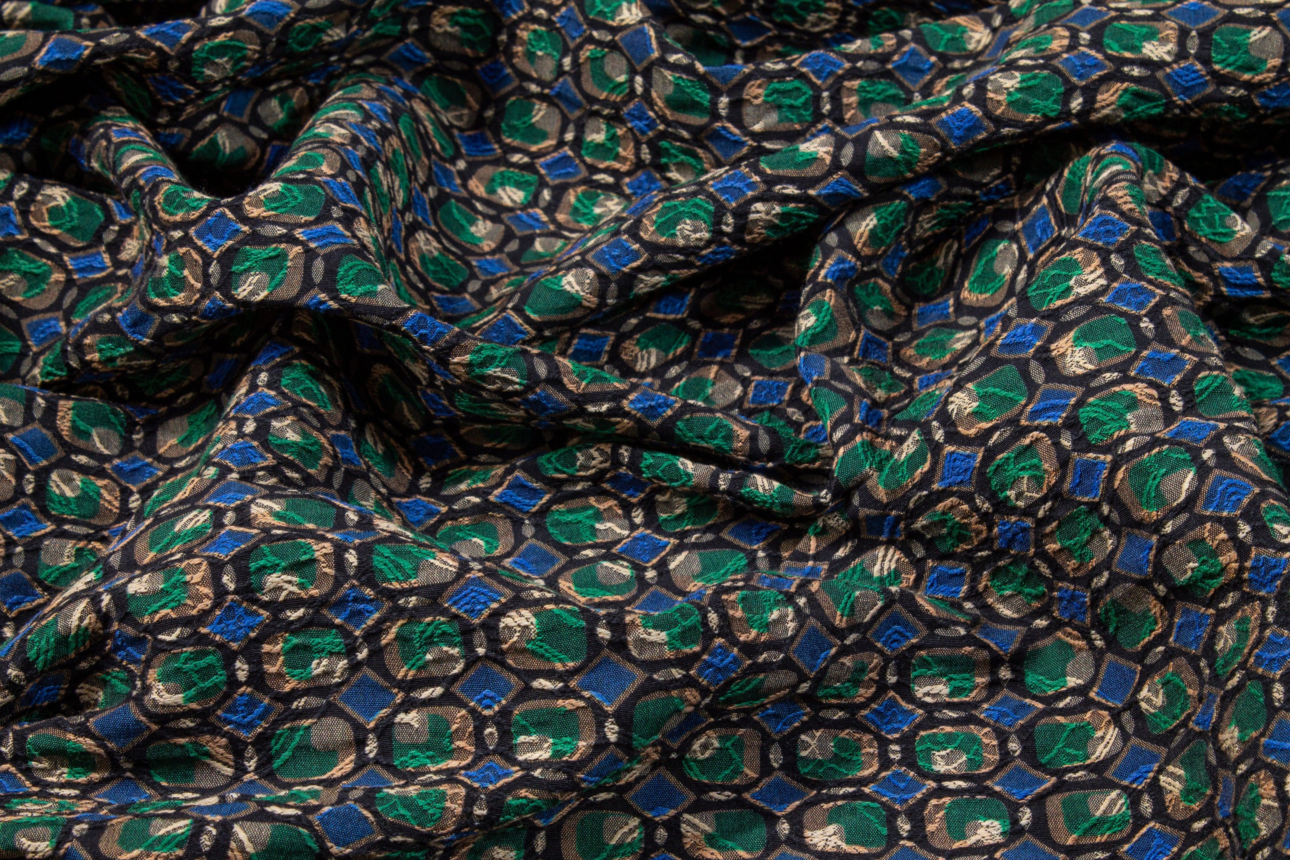 Green and Blue Italian Stretch Brocade - Prime Fabrics