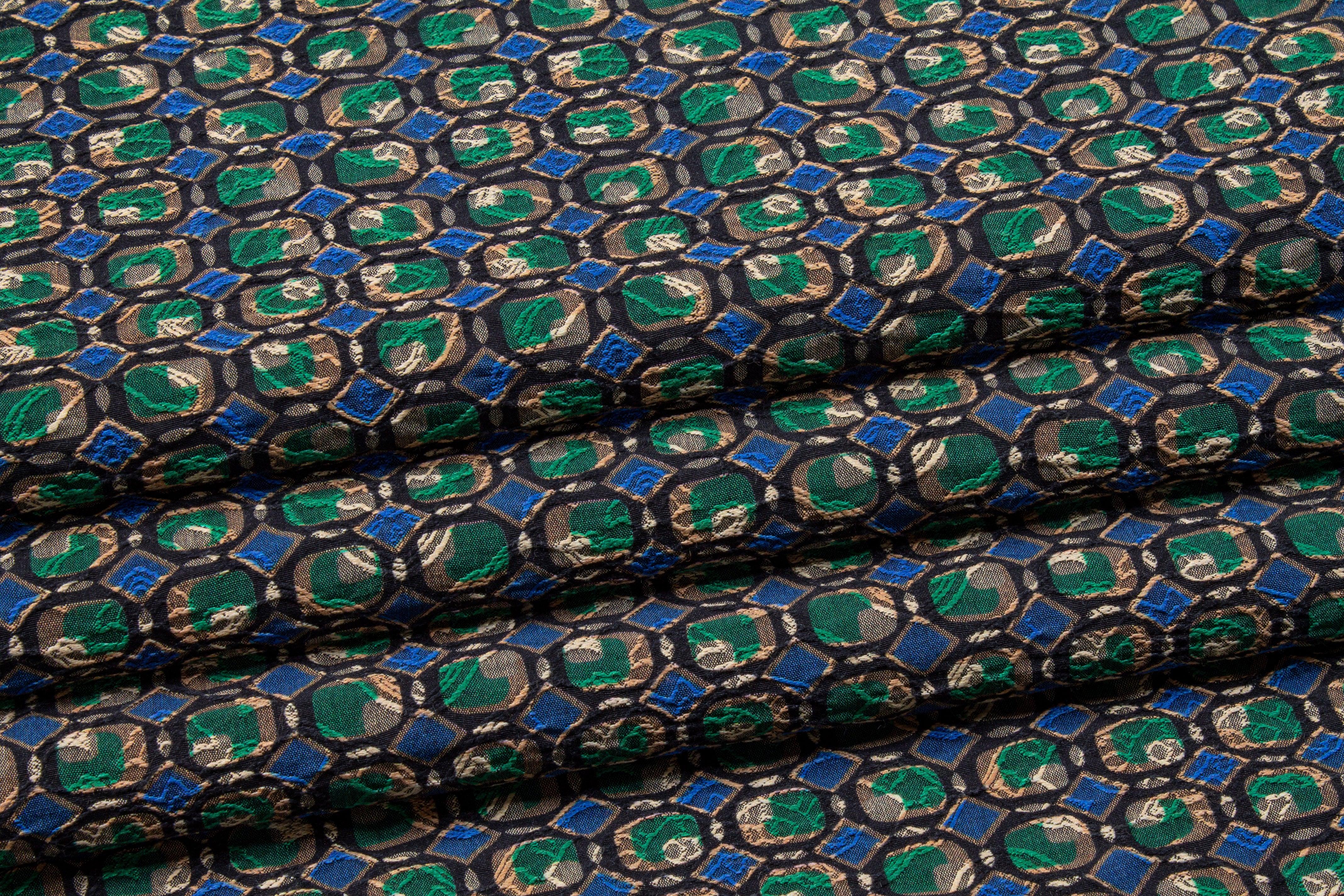 Green and Blue Italian Stretch Brocade - Prime Fabrics