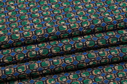 Green and Blue Italian Stretch Brocade - Prime Fabrics
