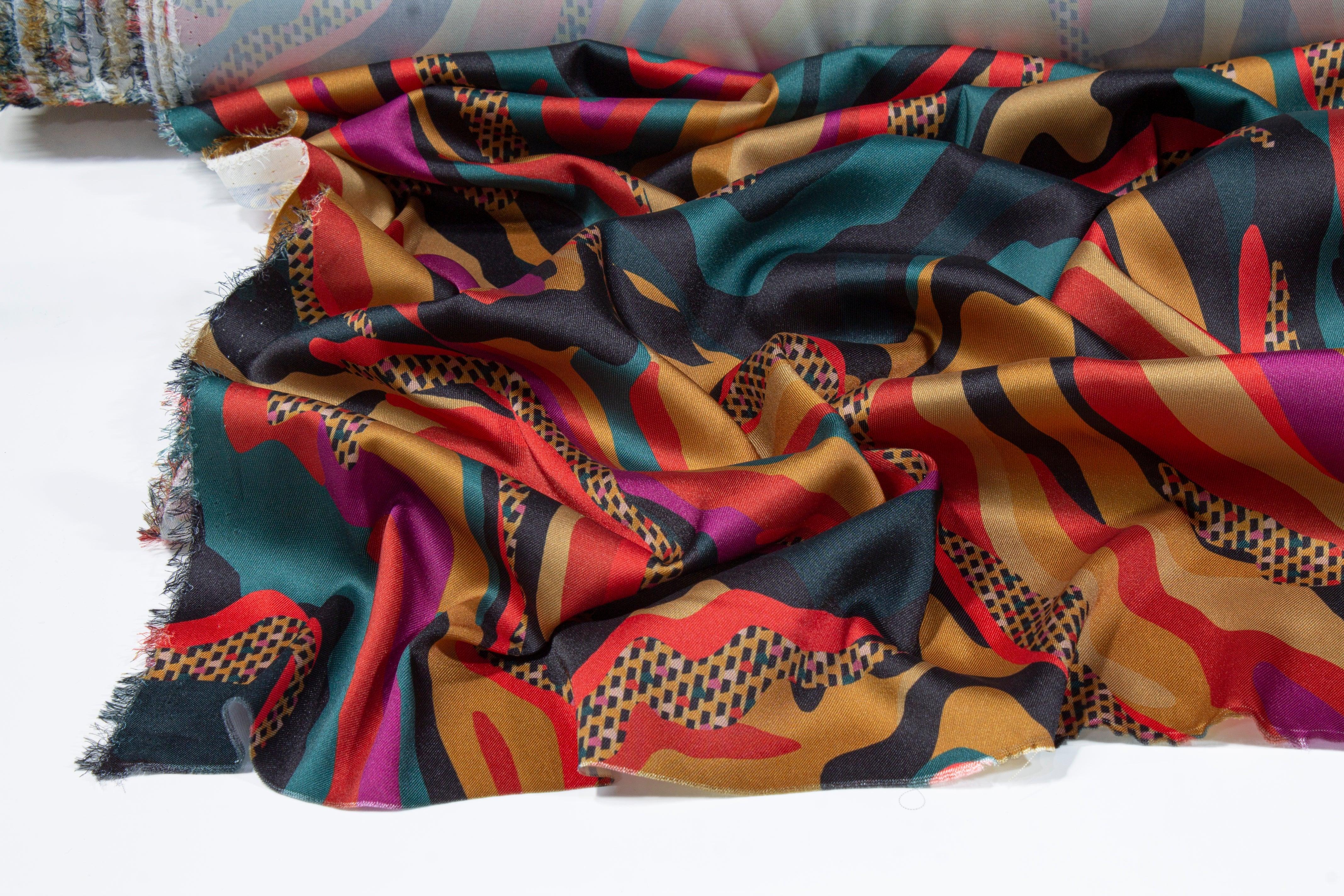 Italian Acetate Charmeuse - Gold, Green, Red - Prime Fabrics