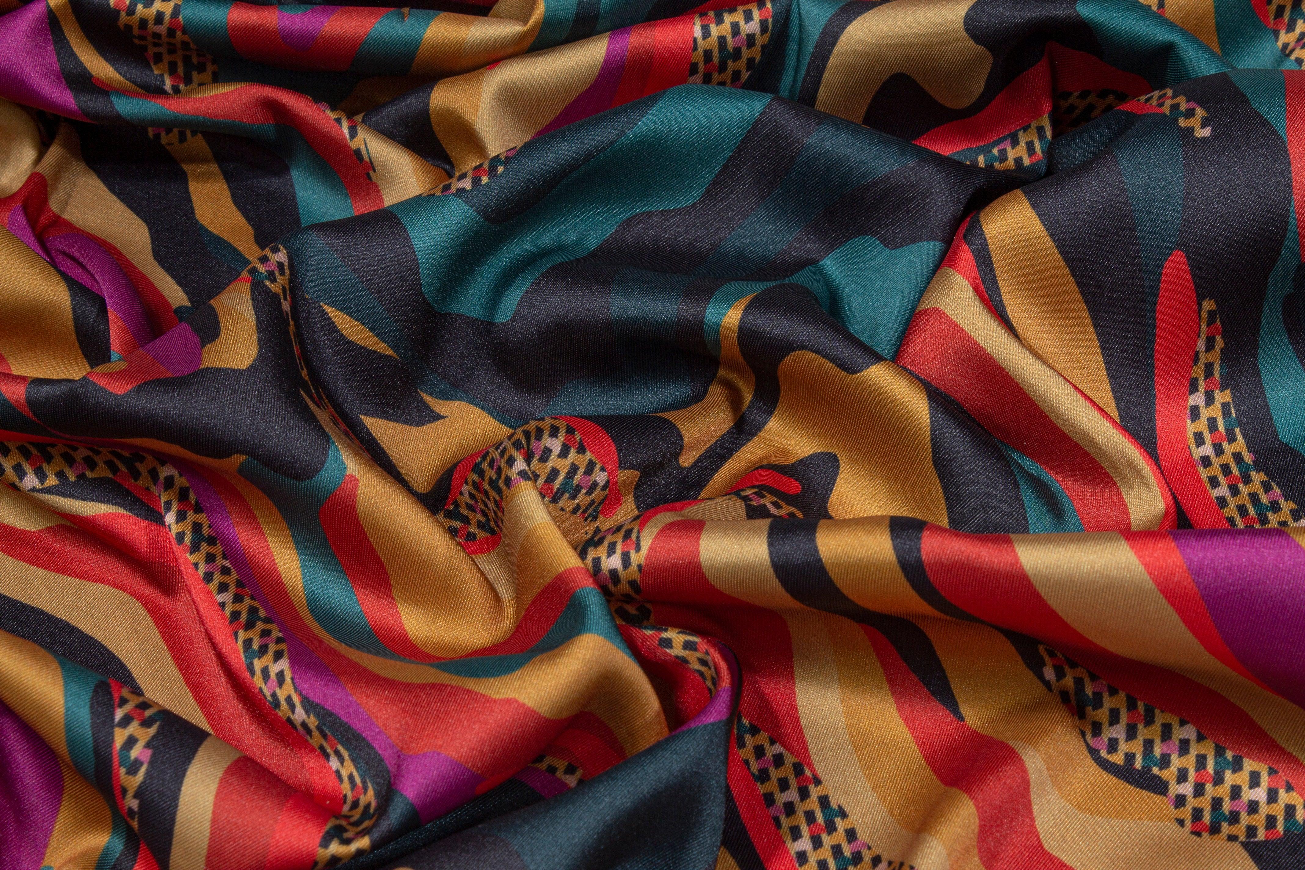 Italian Acetate Charmeuse - Gold, Green, Red - Prime Fabrics