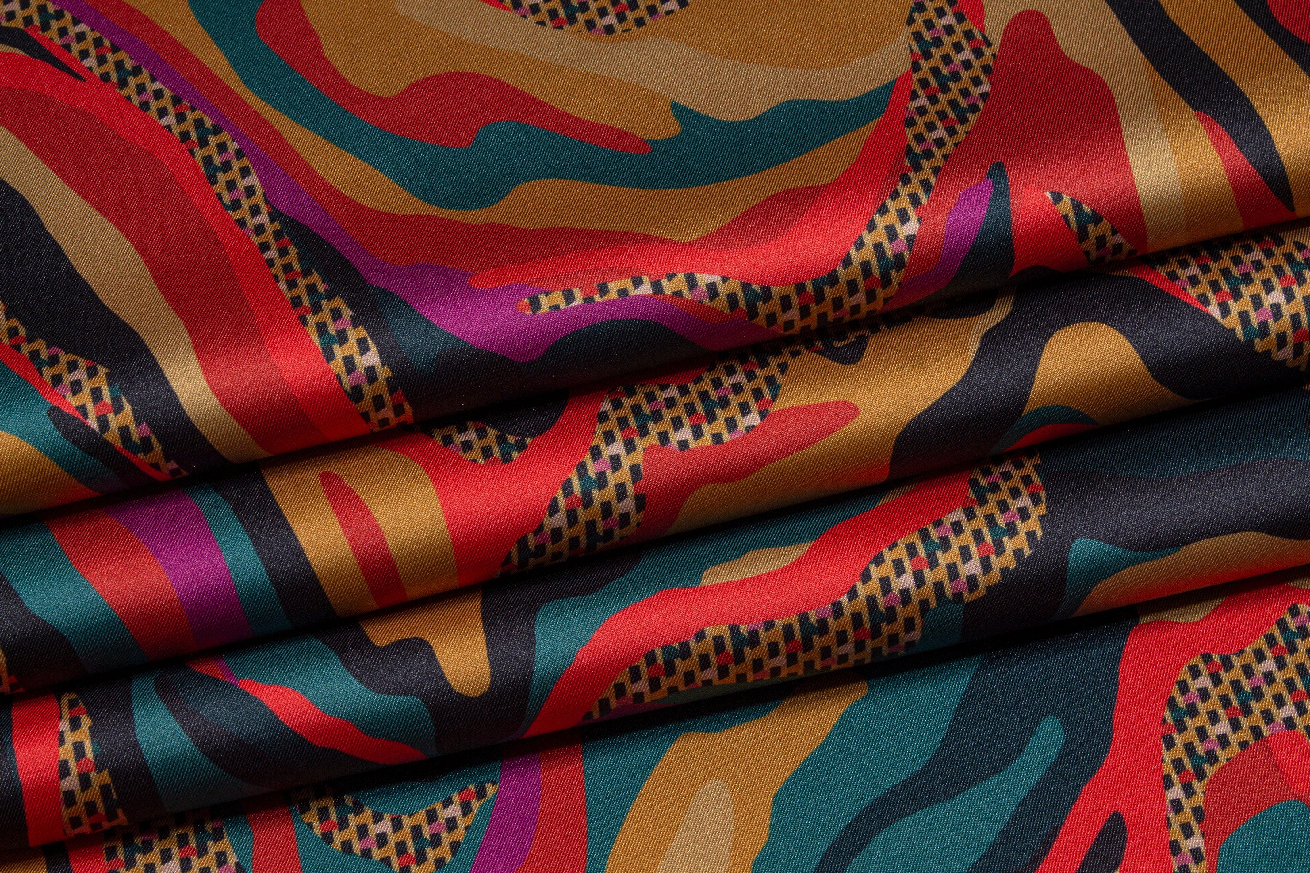 Italian Acetate Charmeuse - Gold, Green, Red - Prime Fabrics