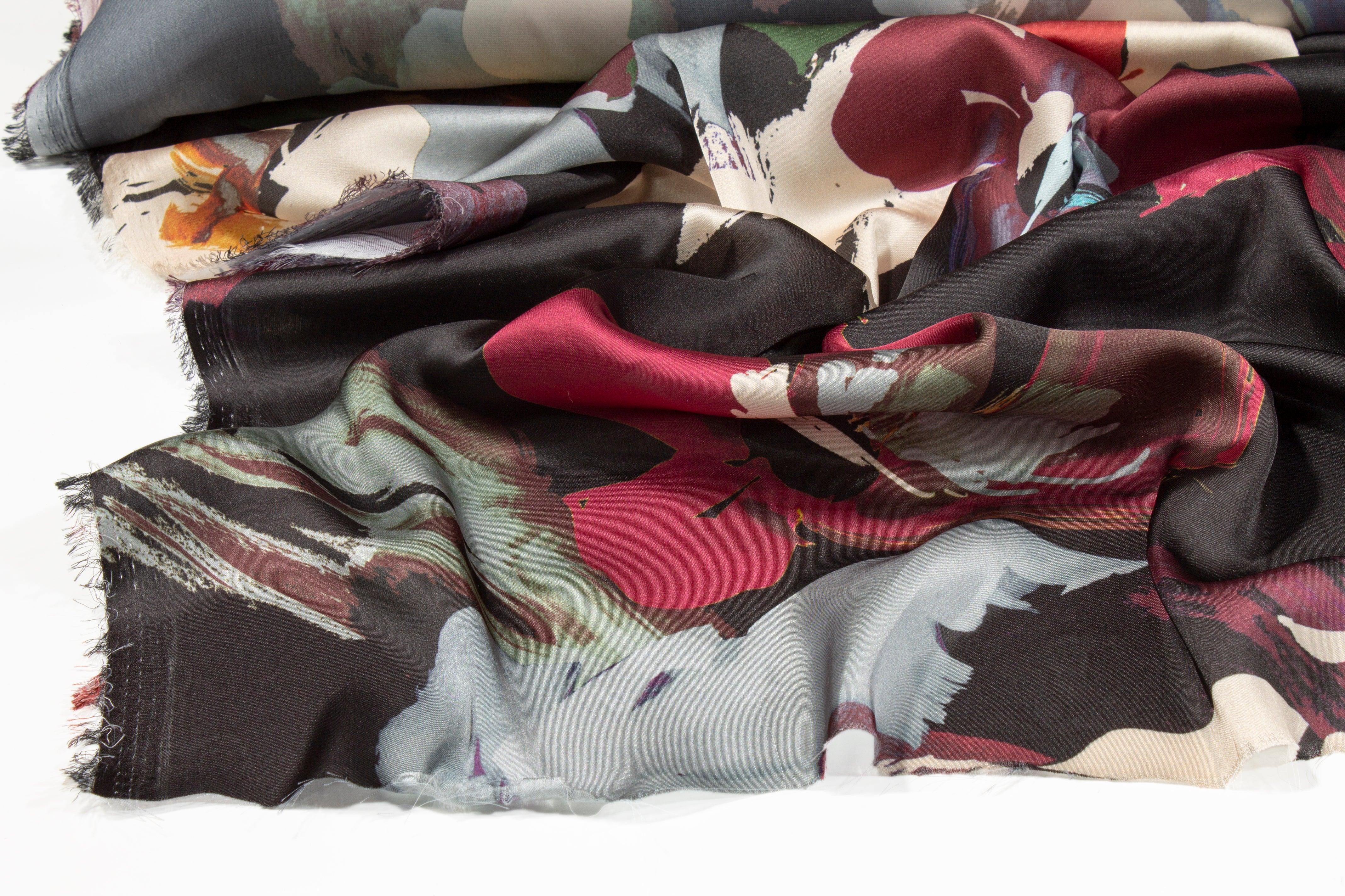 Floral Italian Charmeuse - Green, Blue, Red - Prime Fabrics