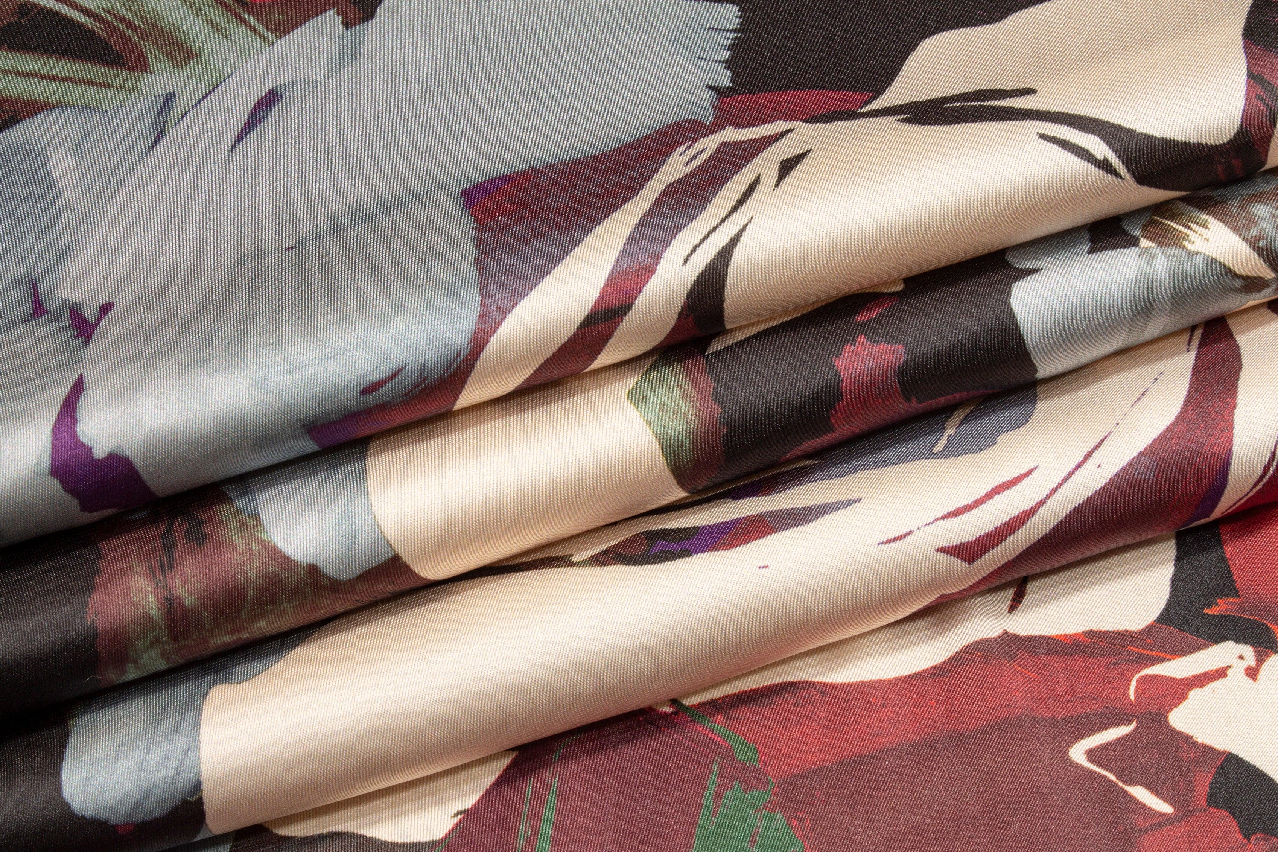 Floral Italian Charmeuse - Green, Blue, Red - Prime Fabrics