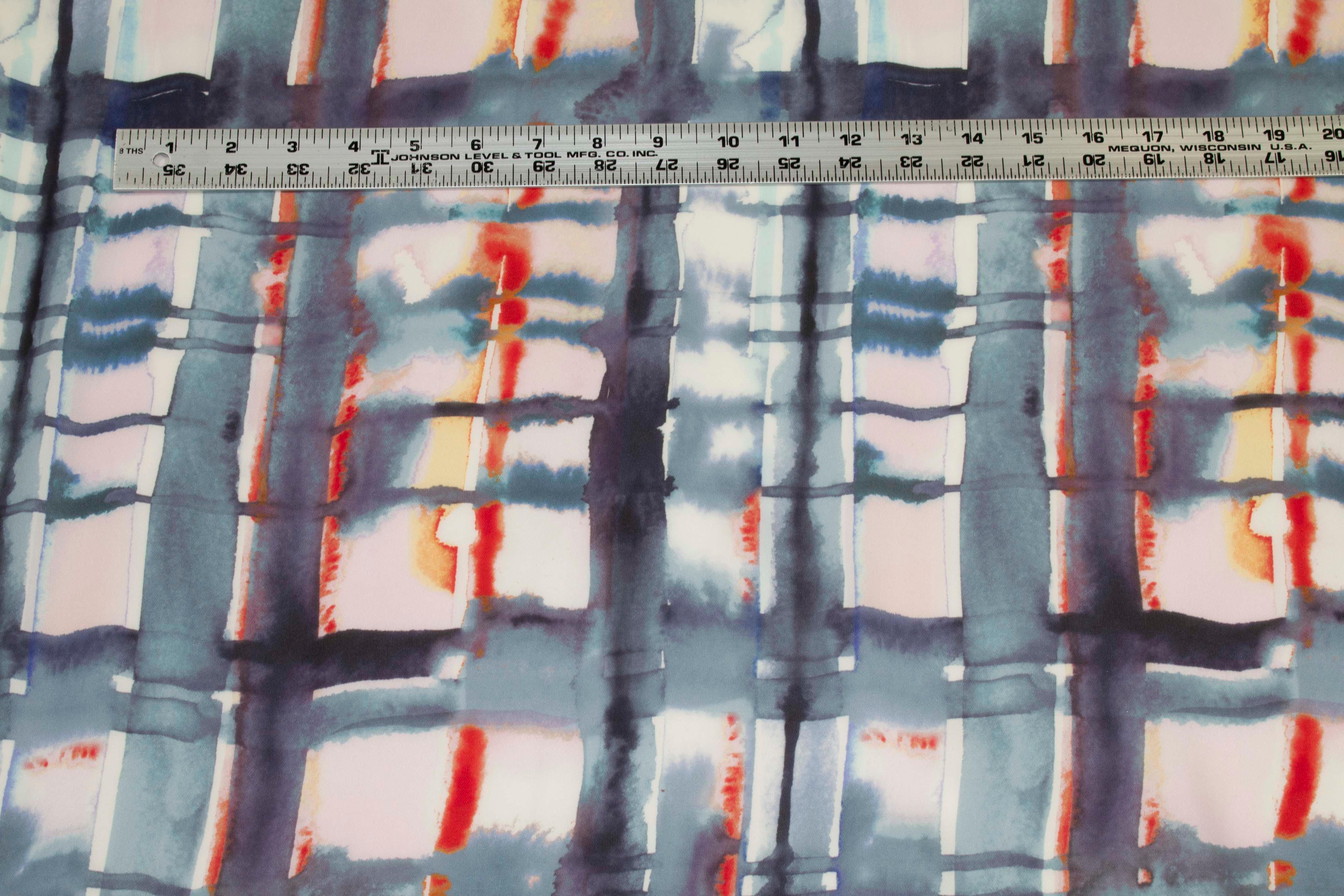 Blue Abstract Silk Crepe De Chine - Prime Fabrics