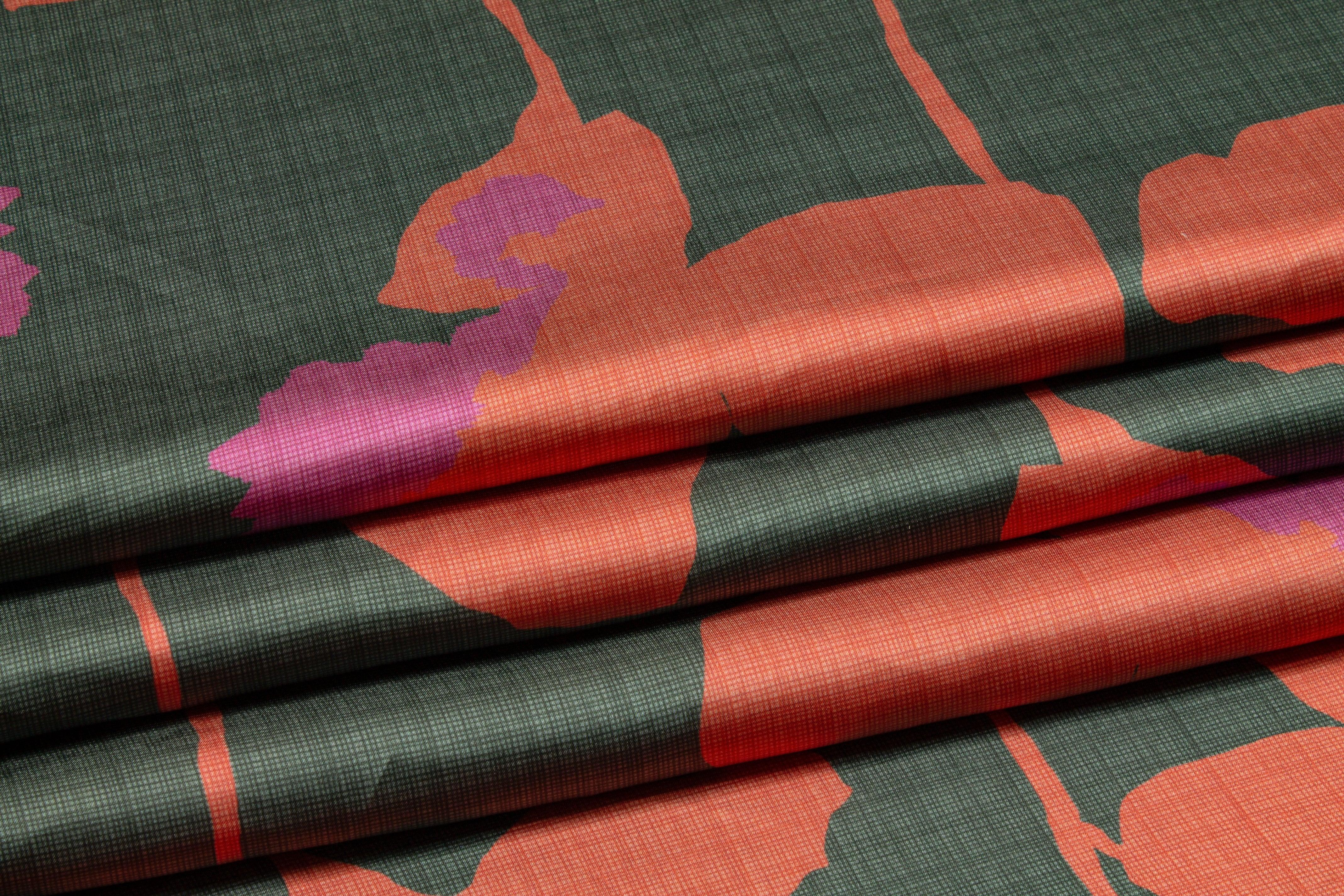 Floral Italian Charmeuse - Red, Purple, Gray - Prime Fabrics