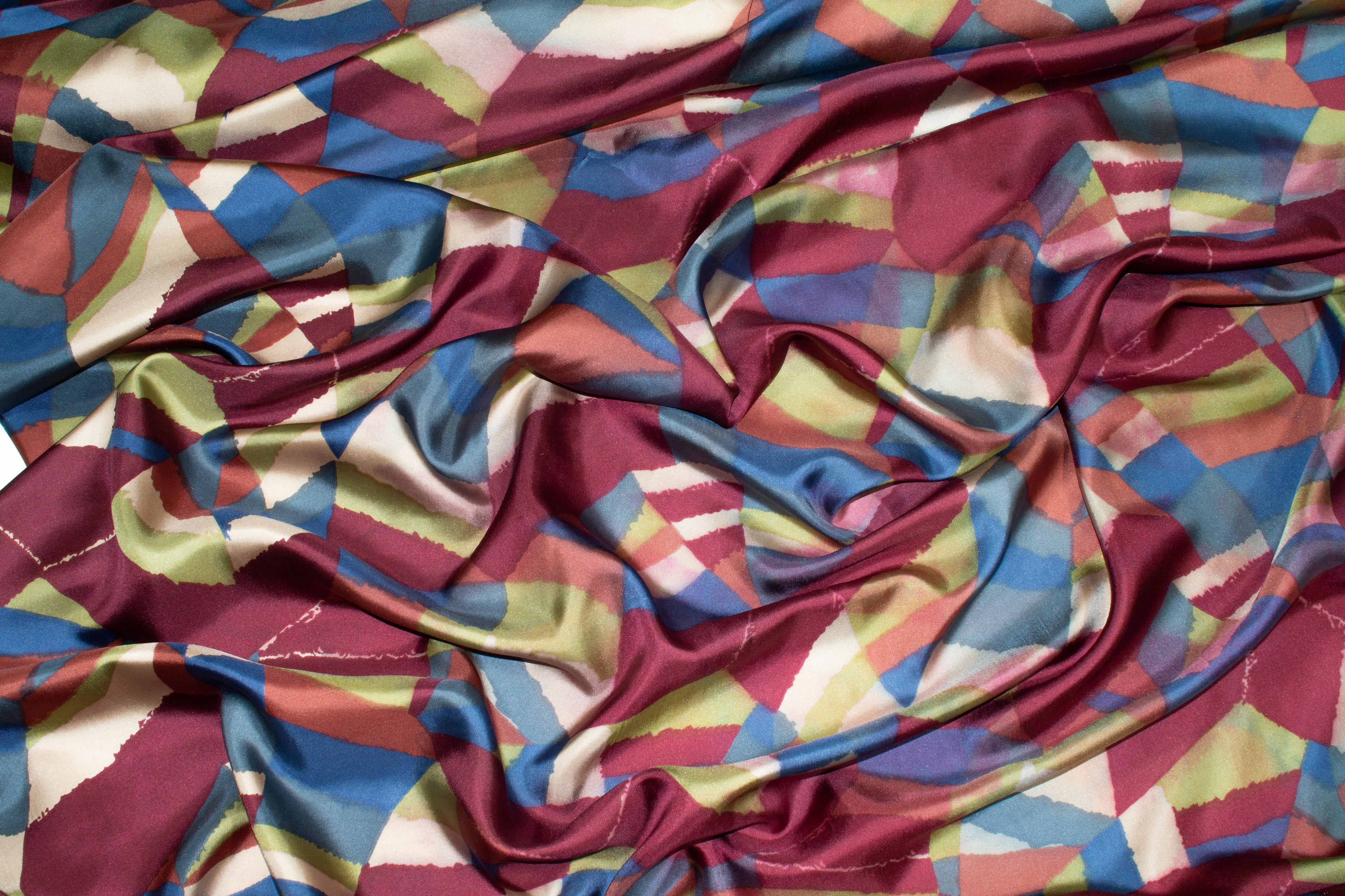 Multicolor Geometric Silk Charmeuse - Prime Fabrics