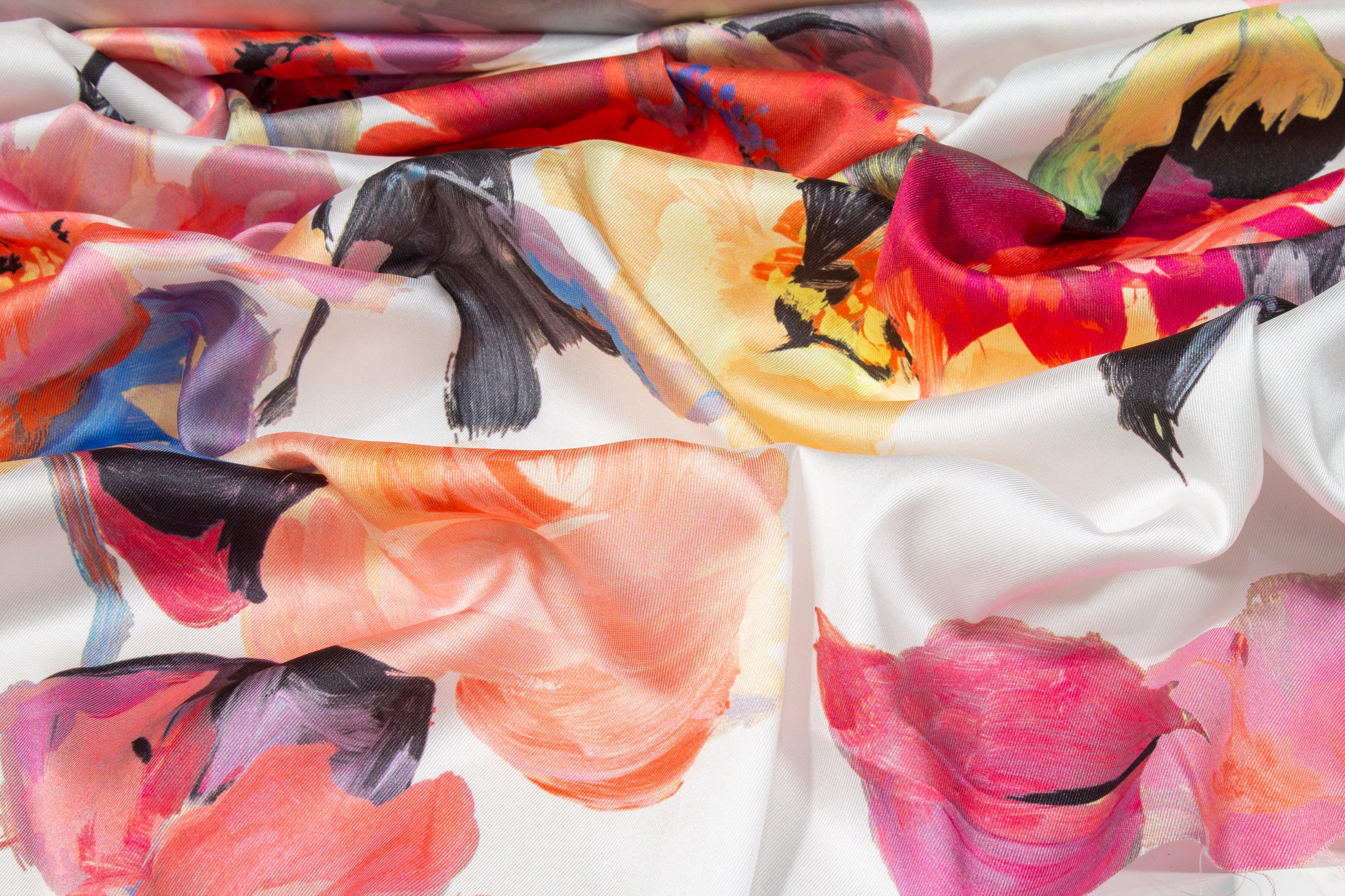 Multicolor Floral Watercolor Italian Charmeuse - Prime Fabrics