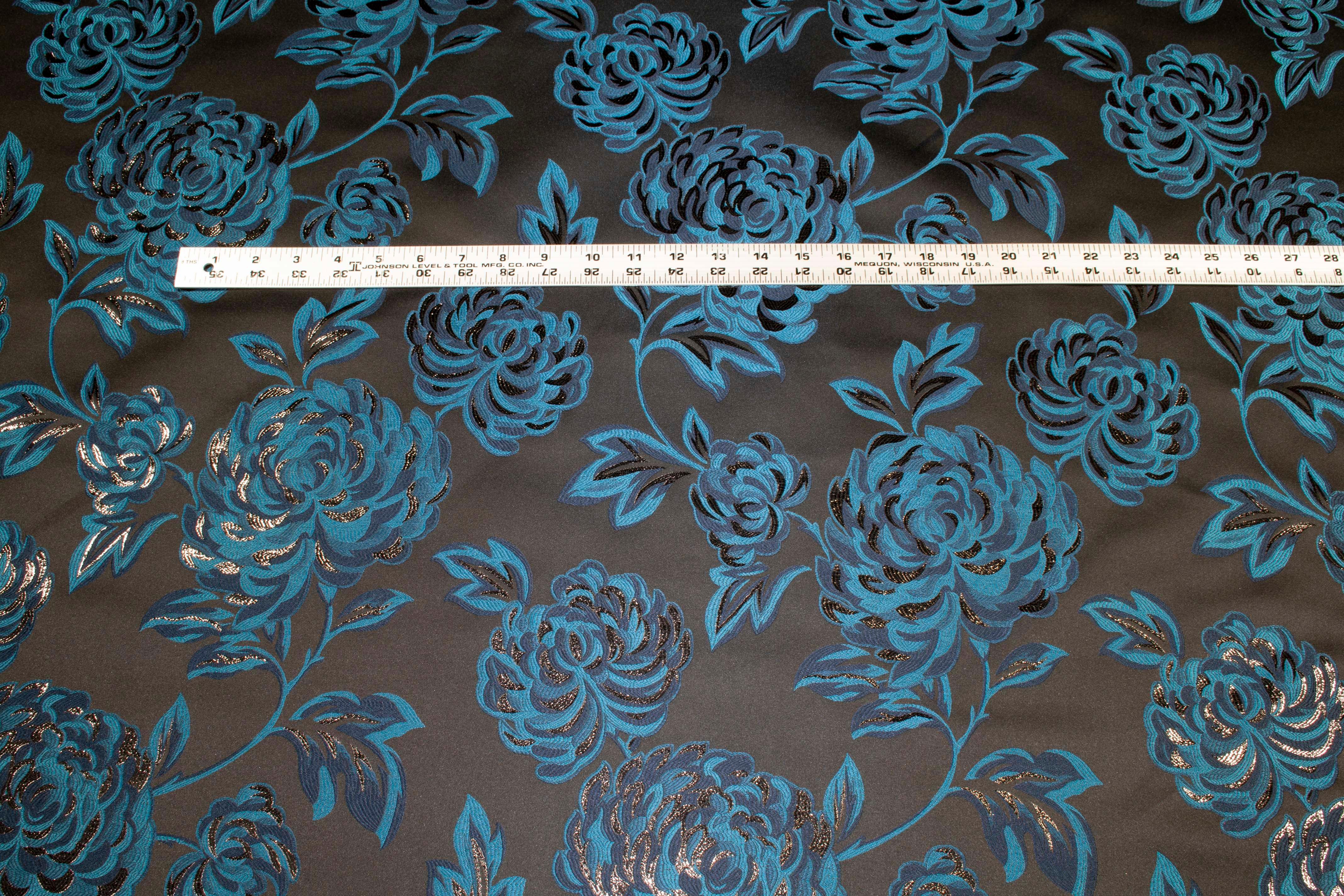 Black and Blue Floral Metallic Brocade - Prime Fabrics