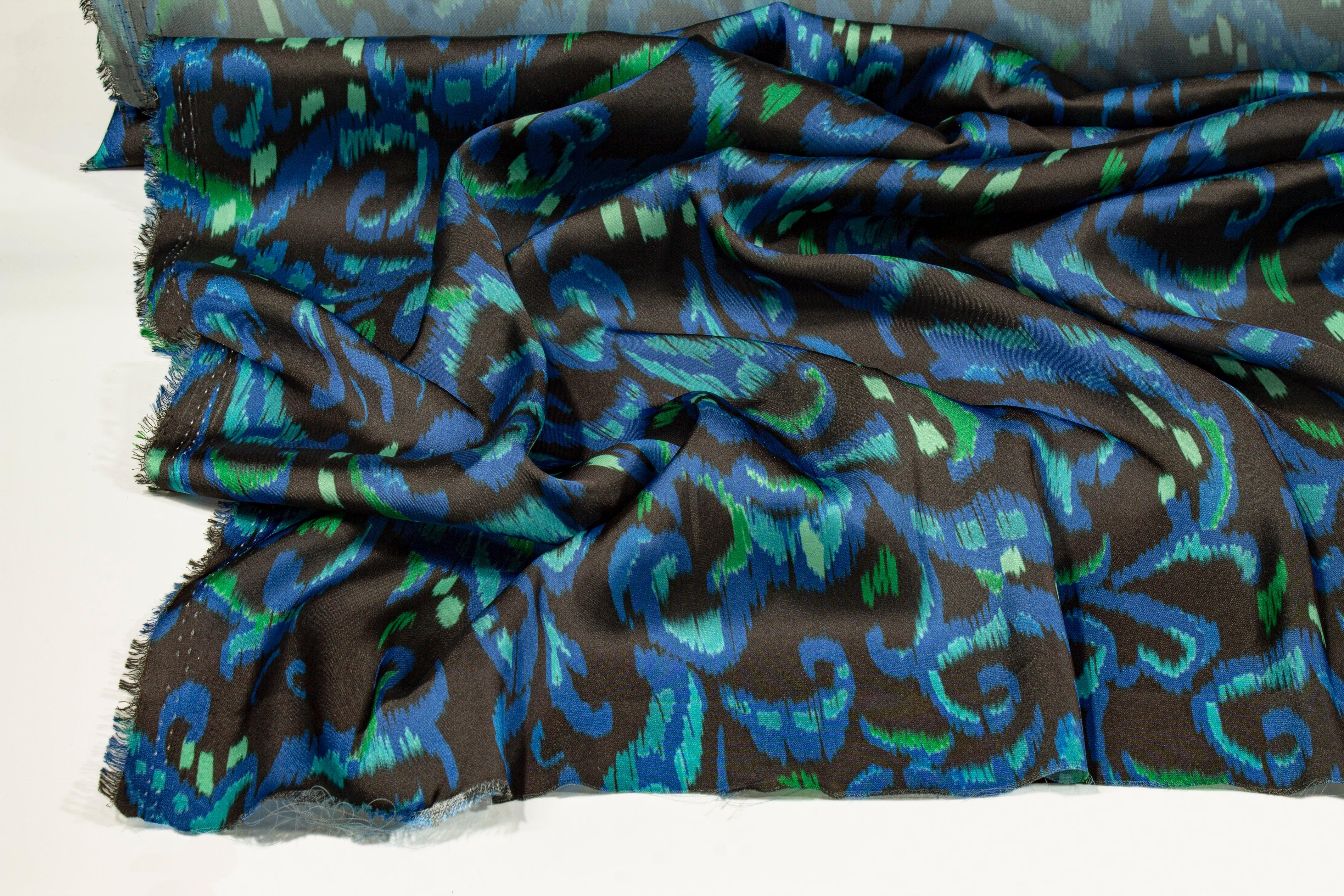 Italian Acetate Charmeuse - Blue and Green - Prime Fabrics