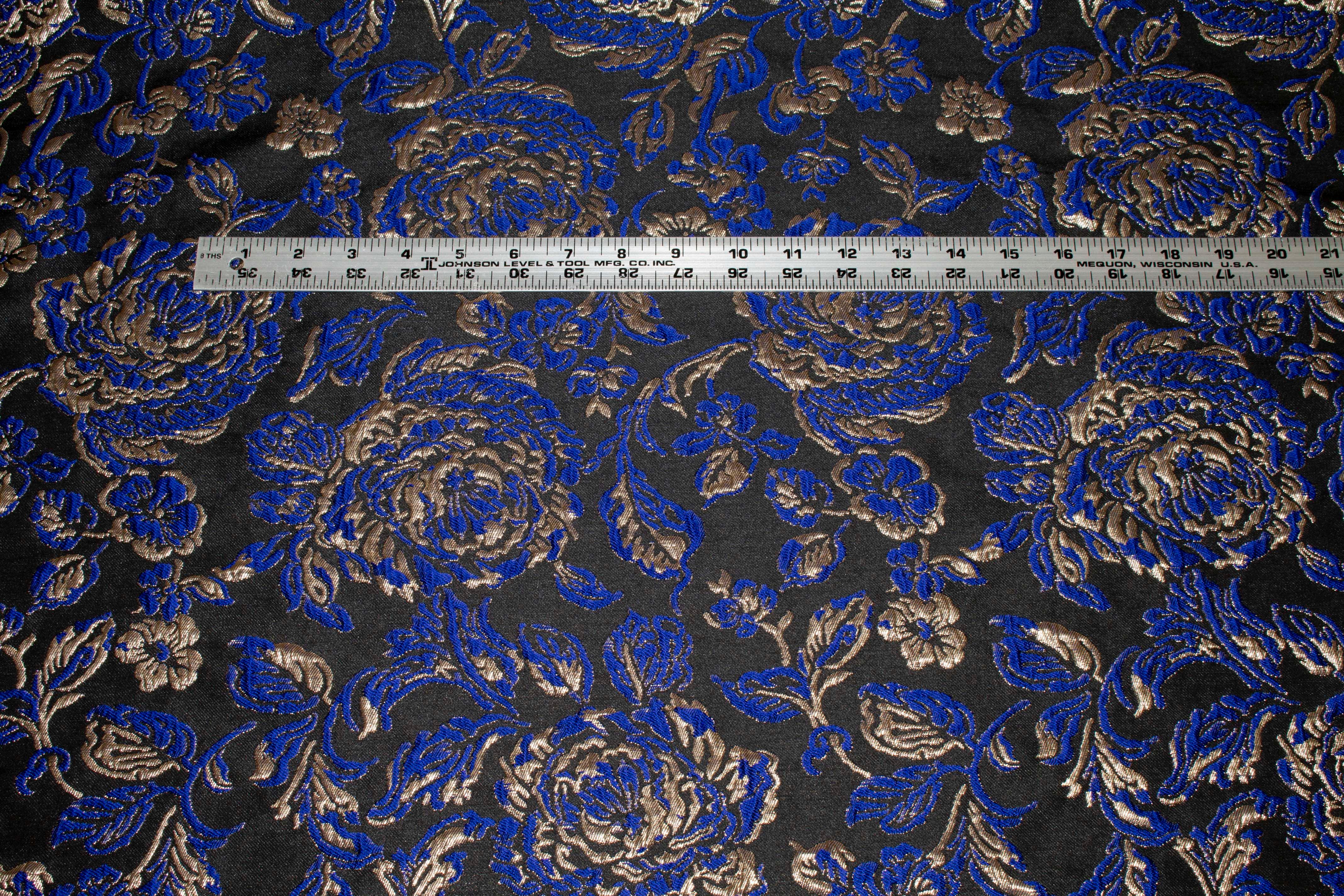 Royal Blue Metallic Floral Brocade - Prime Fabrics