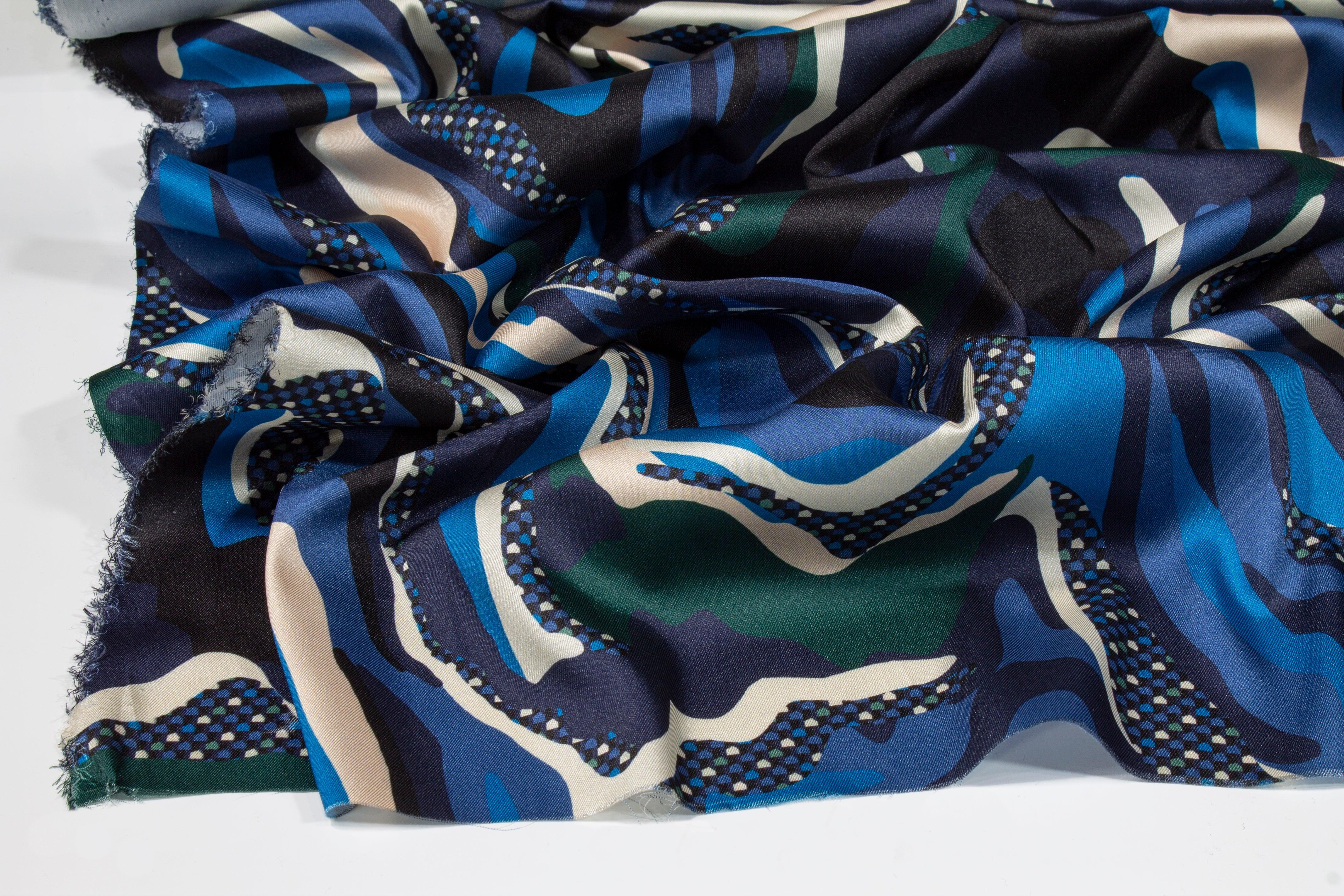 Italian Acetate Charmeuse - Blue and Green - Prime Fabrics