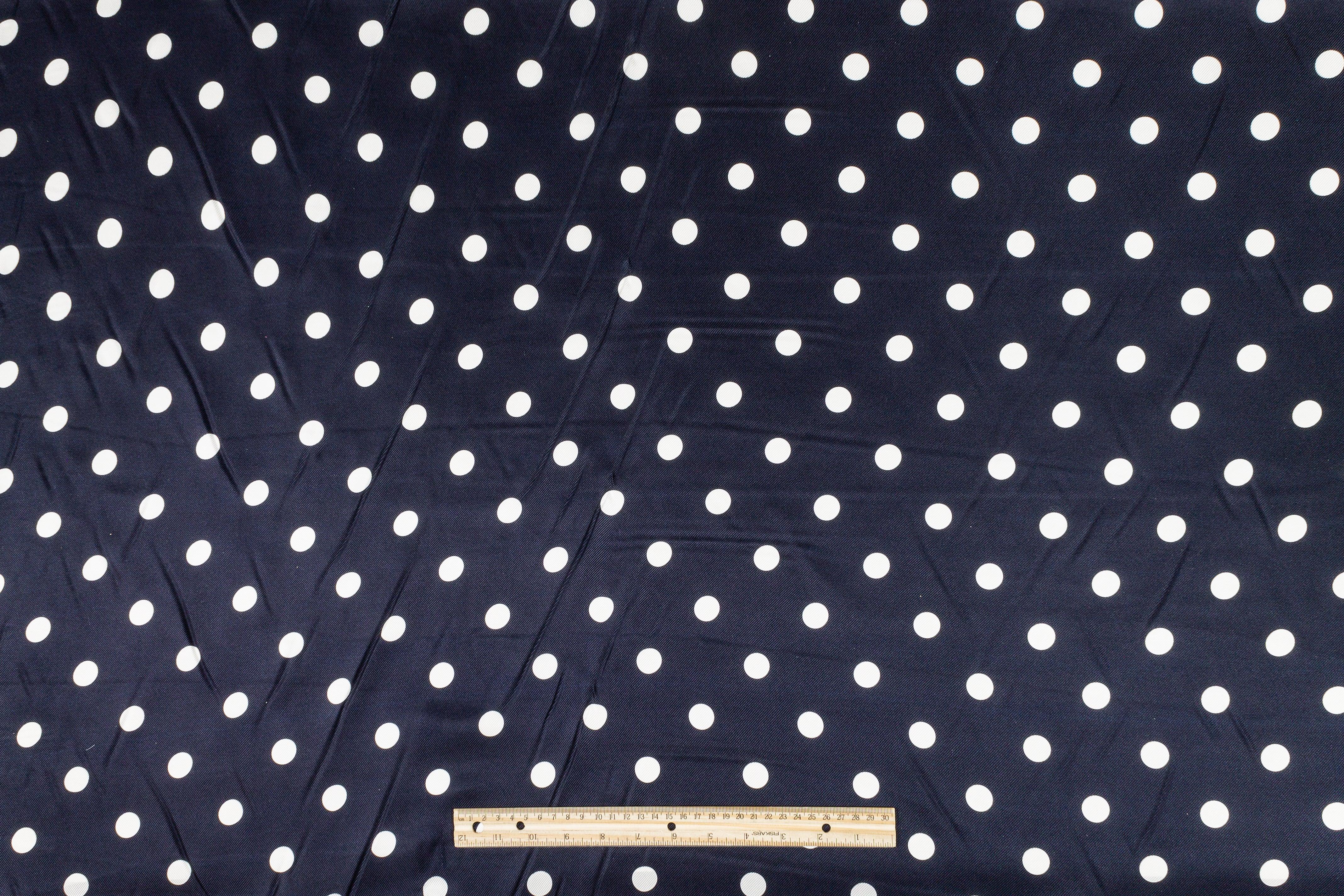 Polka Dot Silk Twill - Navy and White - Prime Fabrics