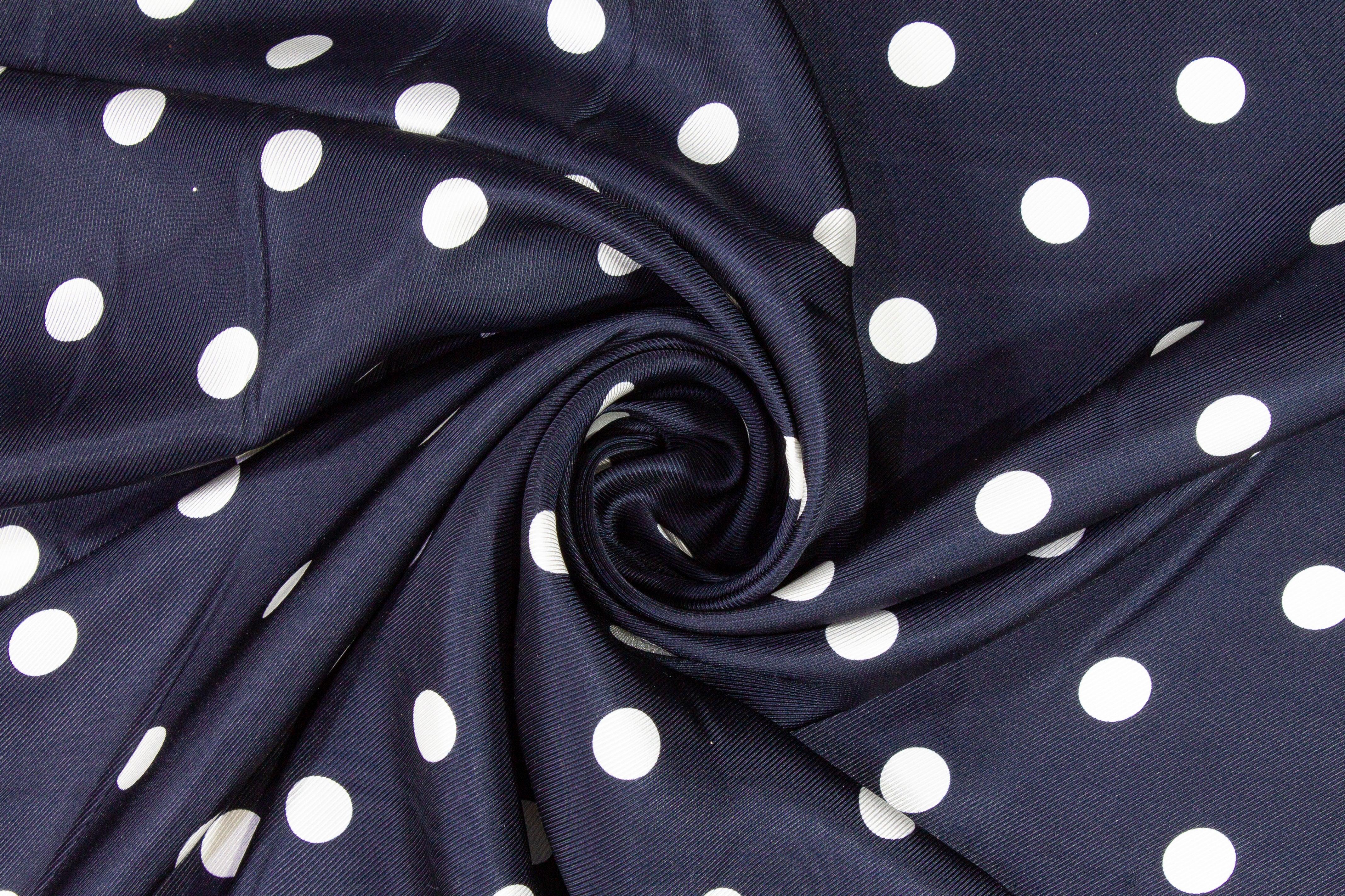 Polka Dot Silk Twill - Navy and White - Prime Fabrics