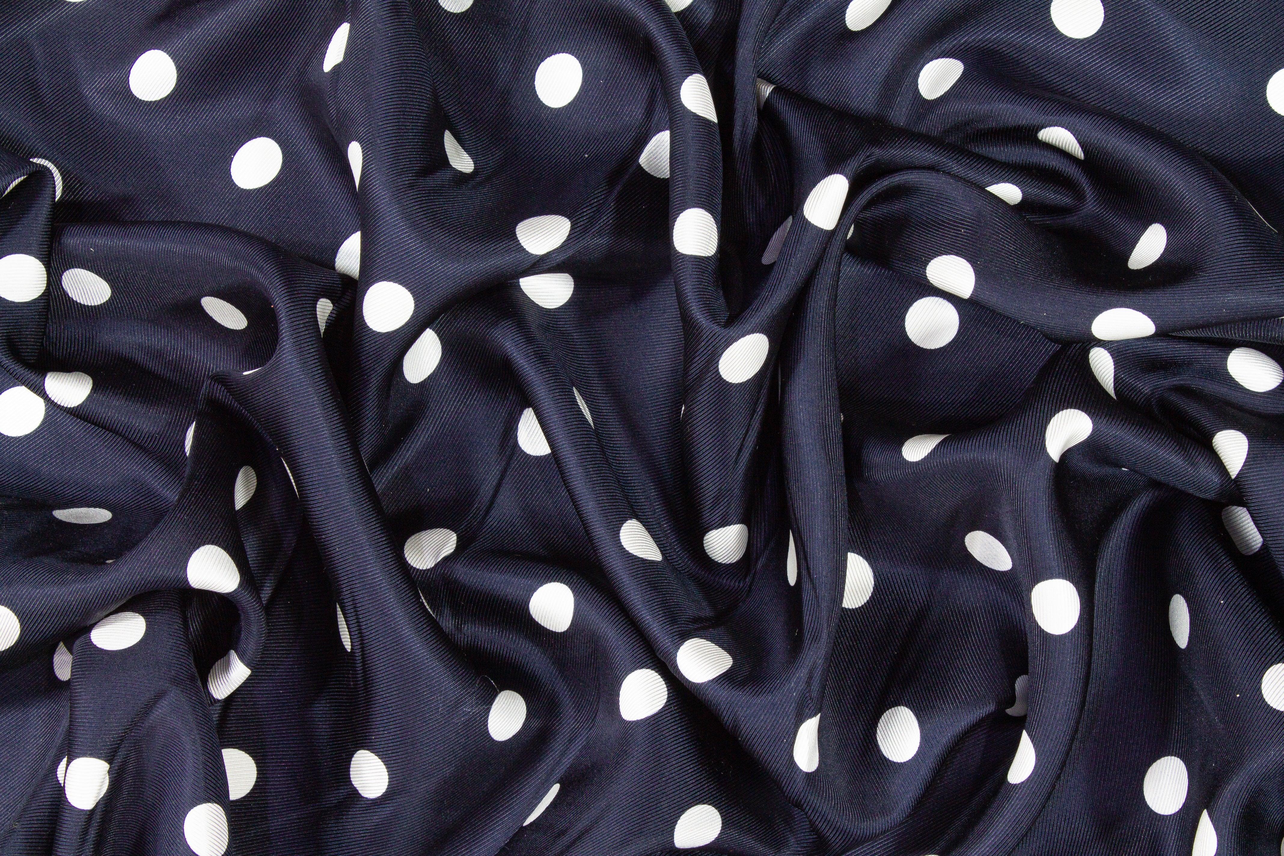 Polka Dot Silk Twill - Navy and White - Prime Fabrics